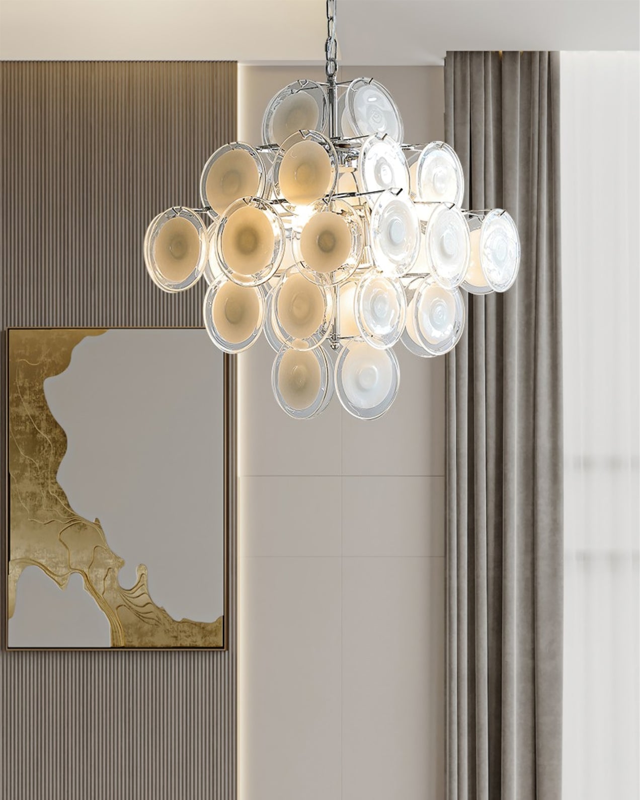 Aurora Lustre Blanc Murano Verre Disques Grappe