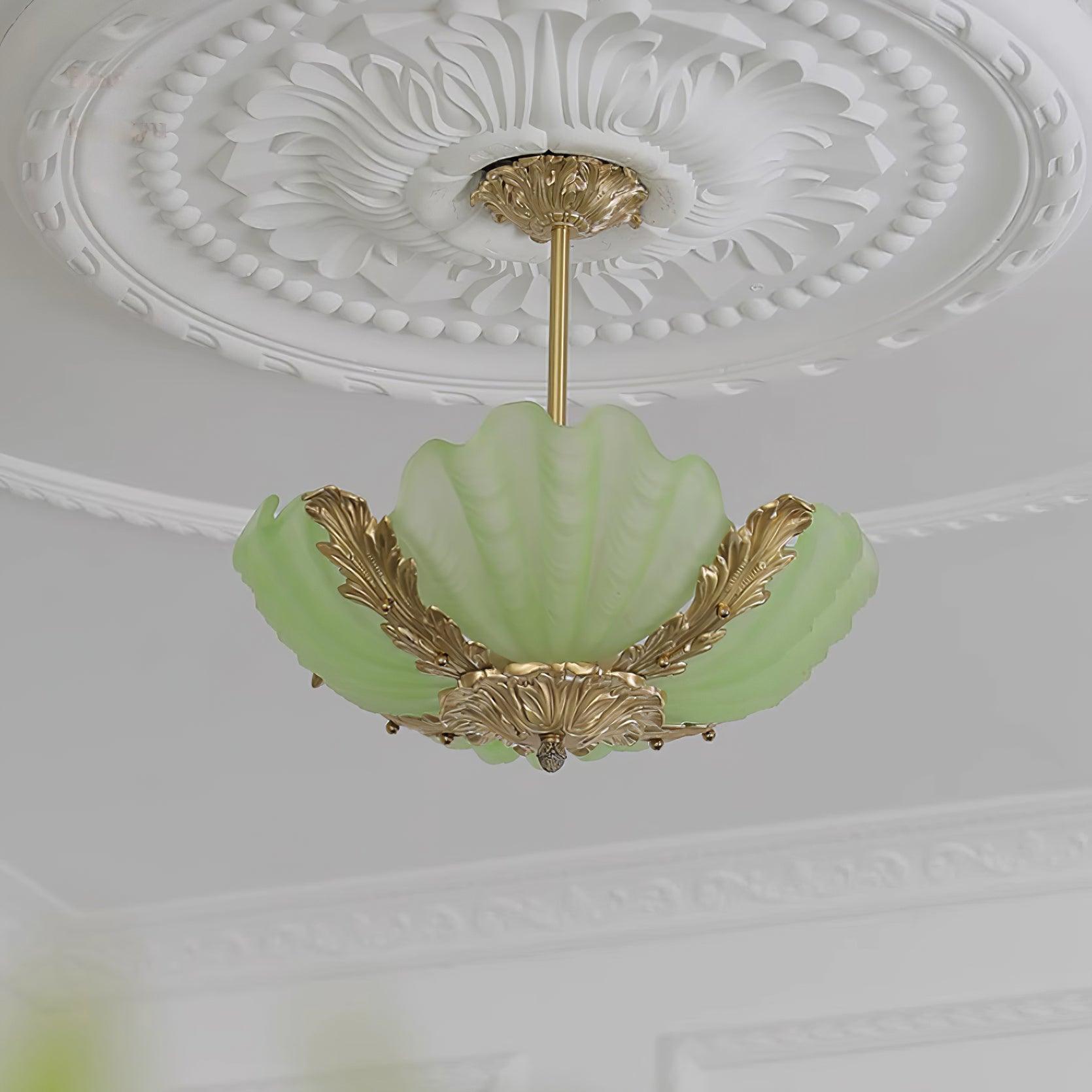 Suspension Coquille Murano Rose avec Barre Laiton Baroque Flair Artistique