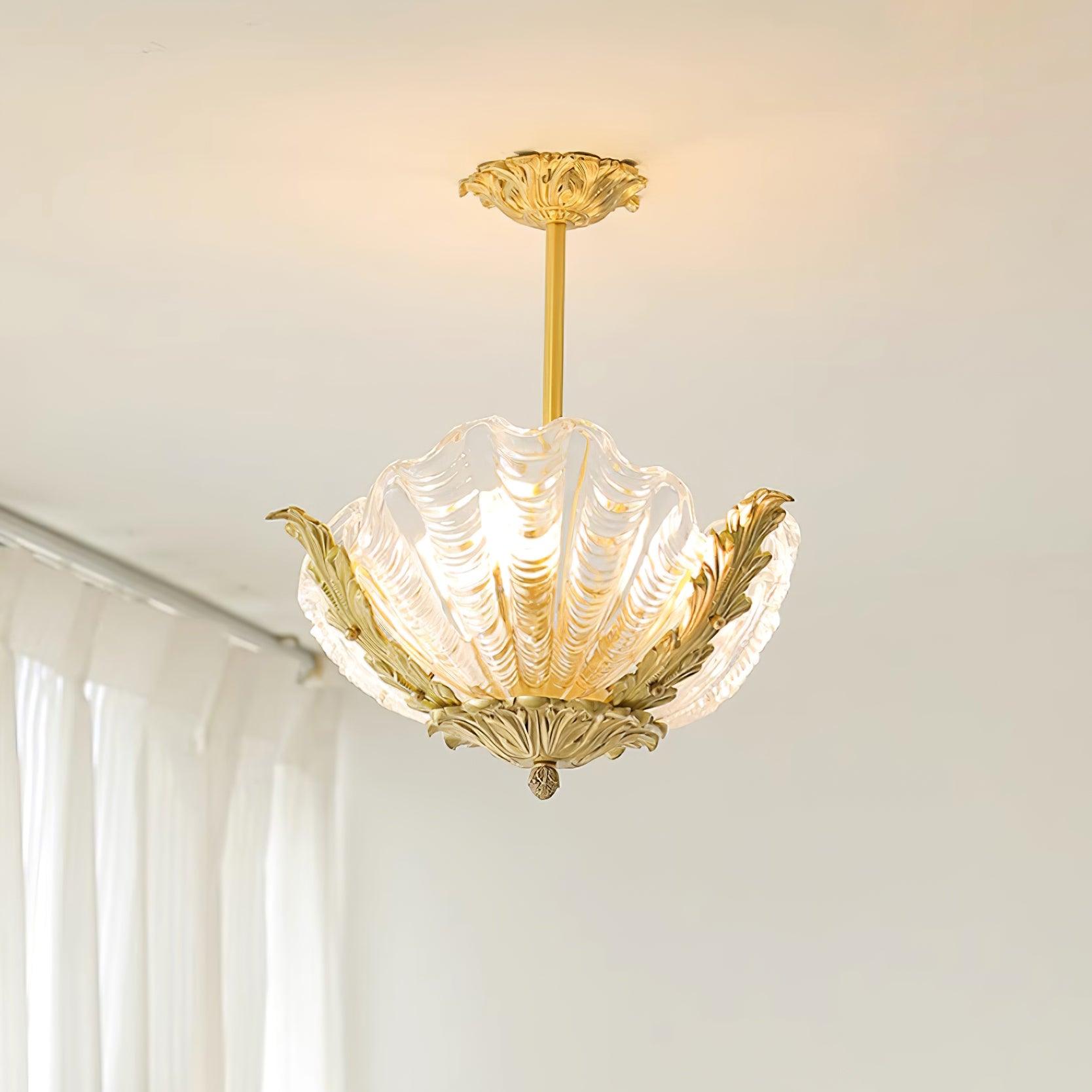 Suspension Coquille Murano Rose avec Barre Laiton Baroque Flair Artistique
