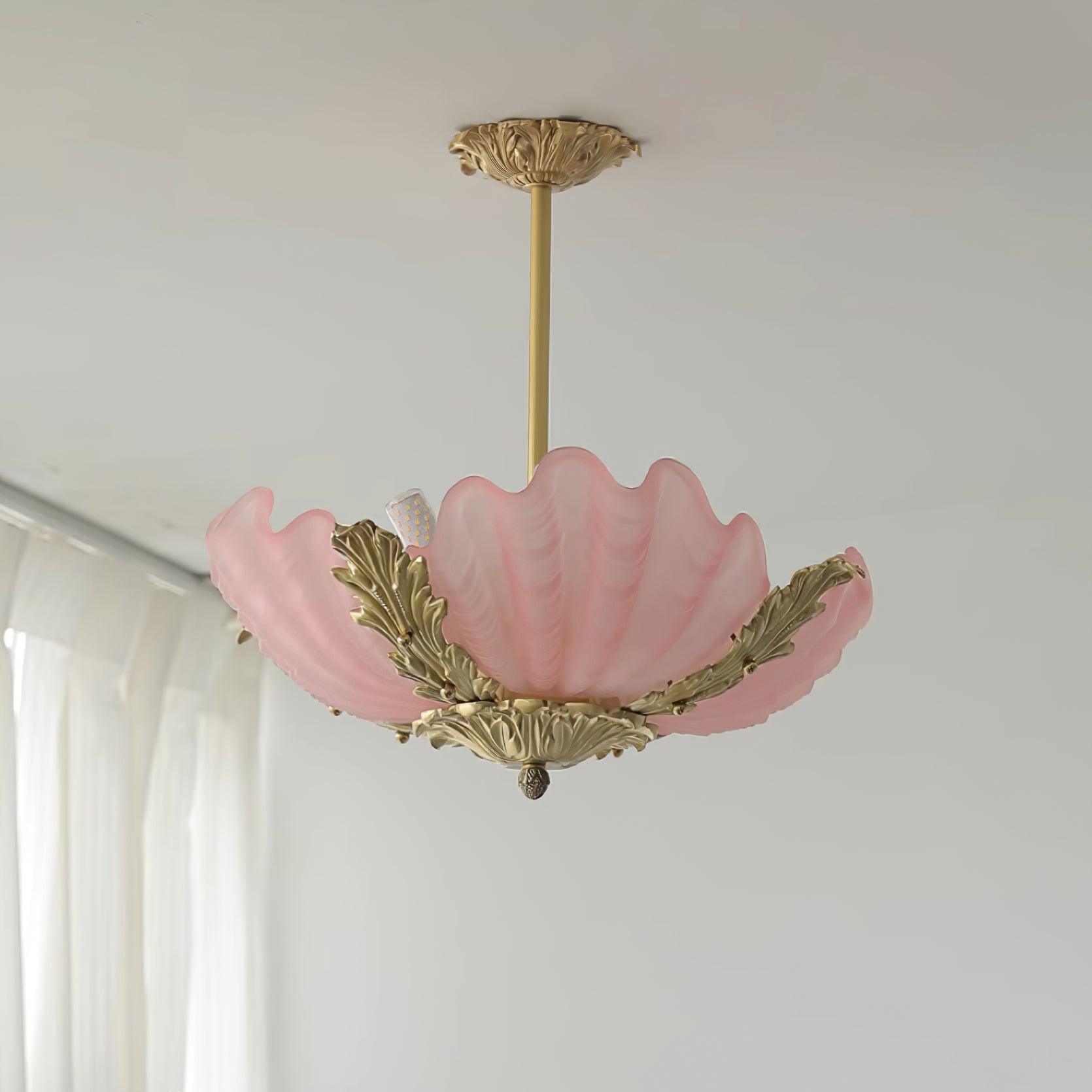 Suspension Coquille Murano Rose avec Barre Laiton Baroque Flair Artistique
