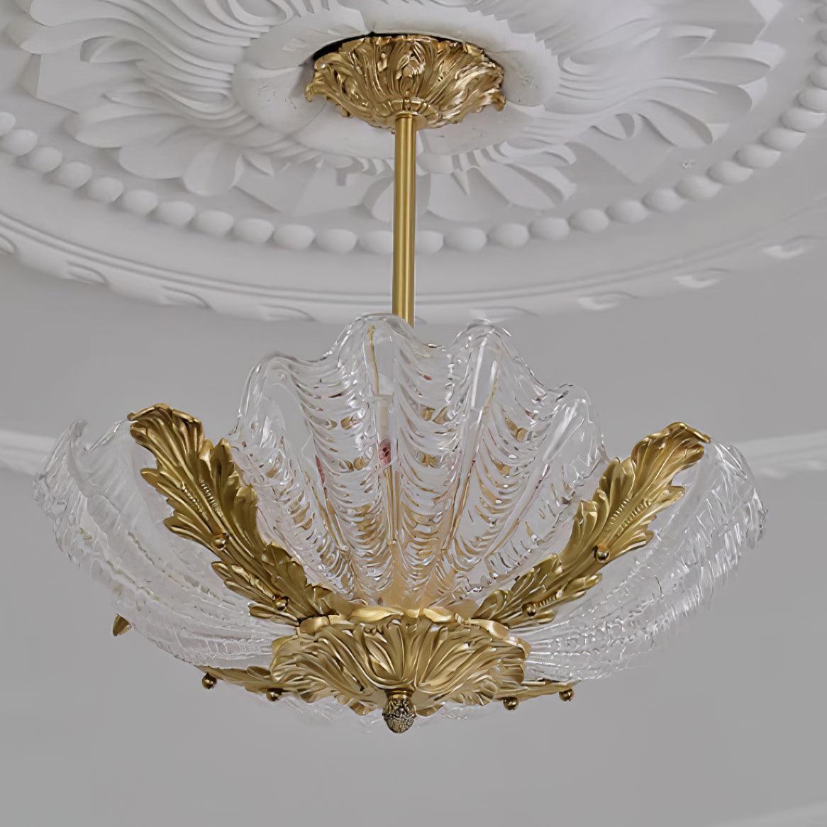Suspension Coquille Murano Rose avec Barre Laiton Baroque Flair Artistique