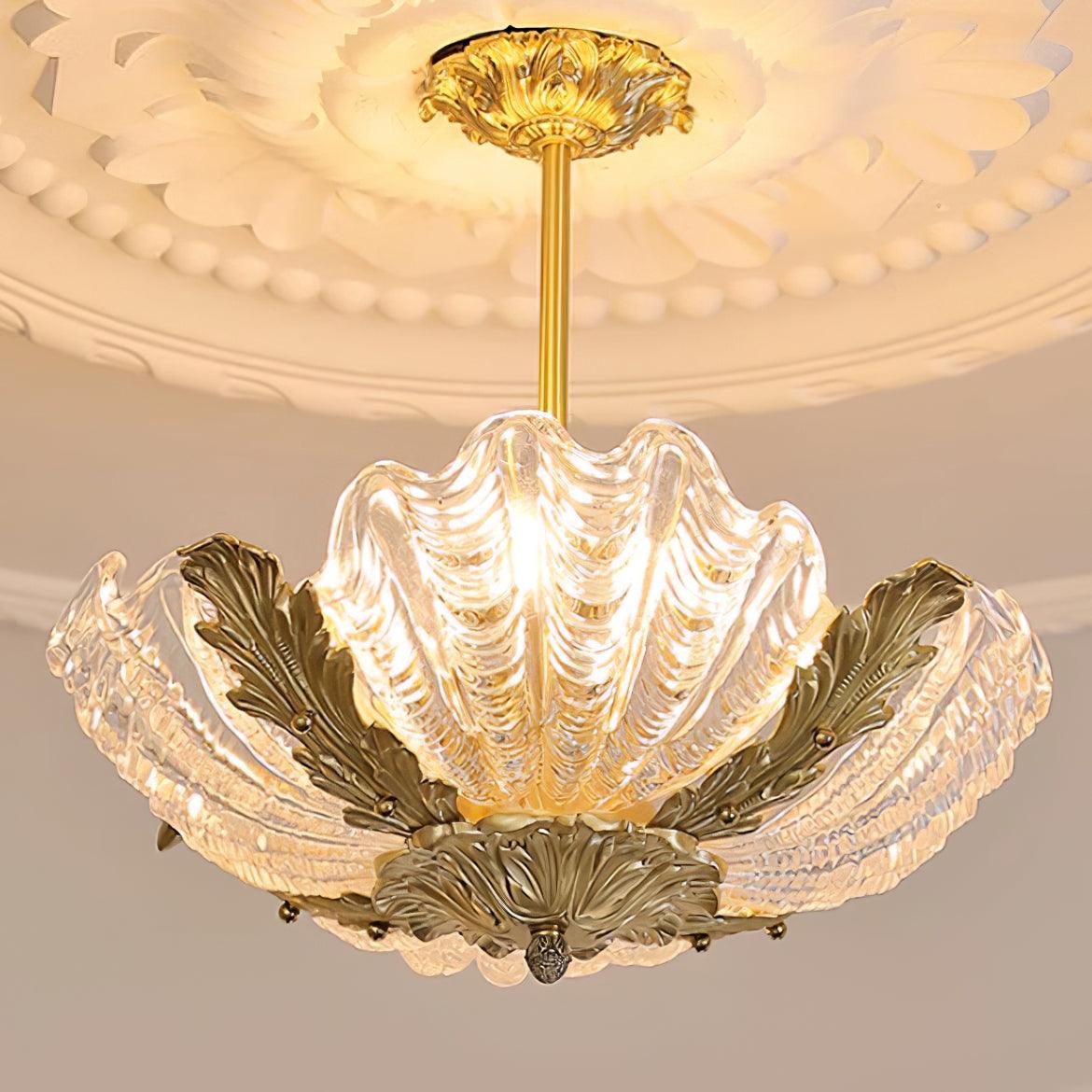 Suspension Coquille Murano Rose avec Barre Laiton Baroque Flair Artistique