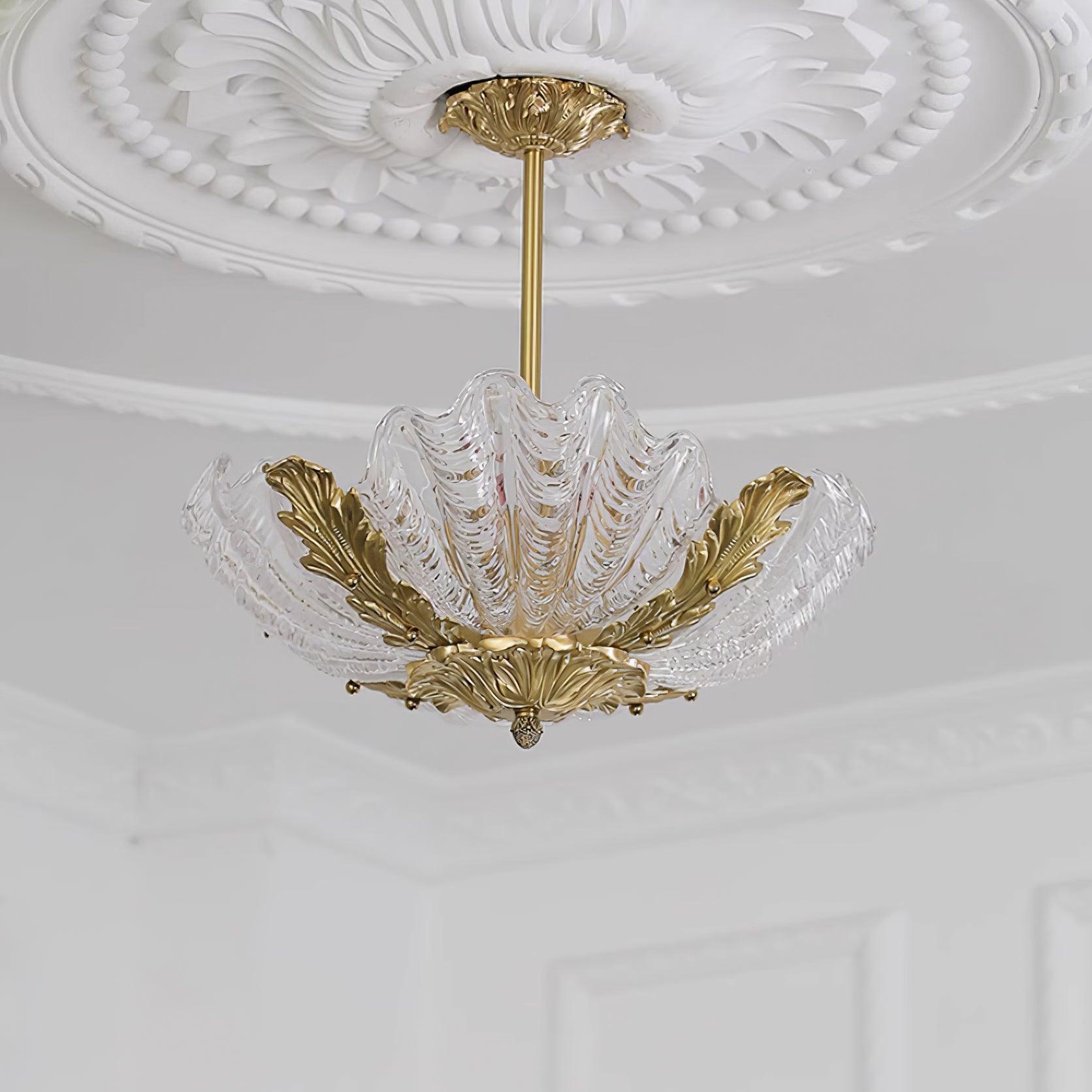 Suspension Coquille Murano Rose avec Barre Laiton Baroque Flair Artistique