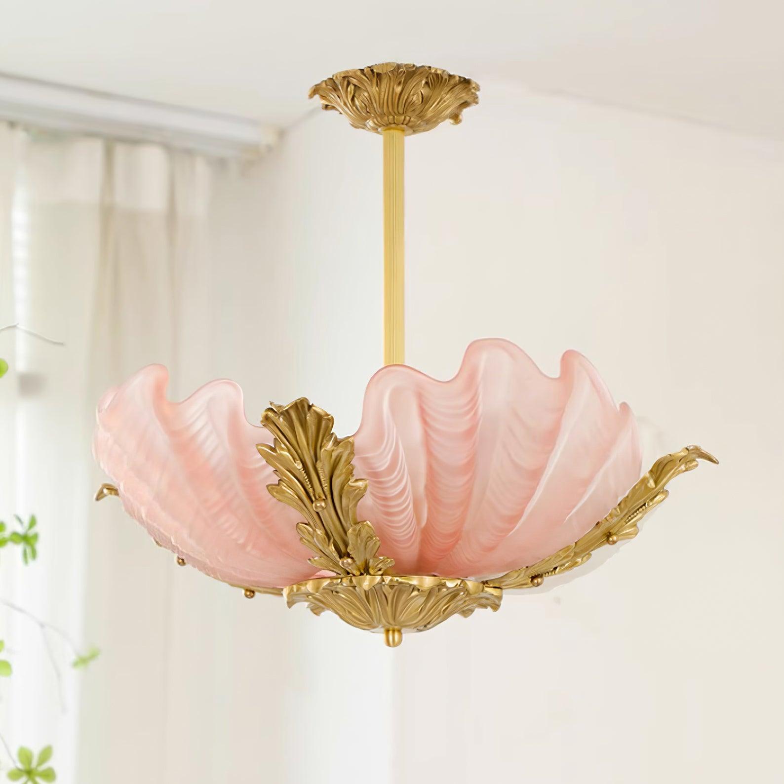 Suspension Coquille Murano Rose avec Barre Laiton Baroque Flair Artistique