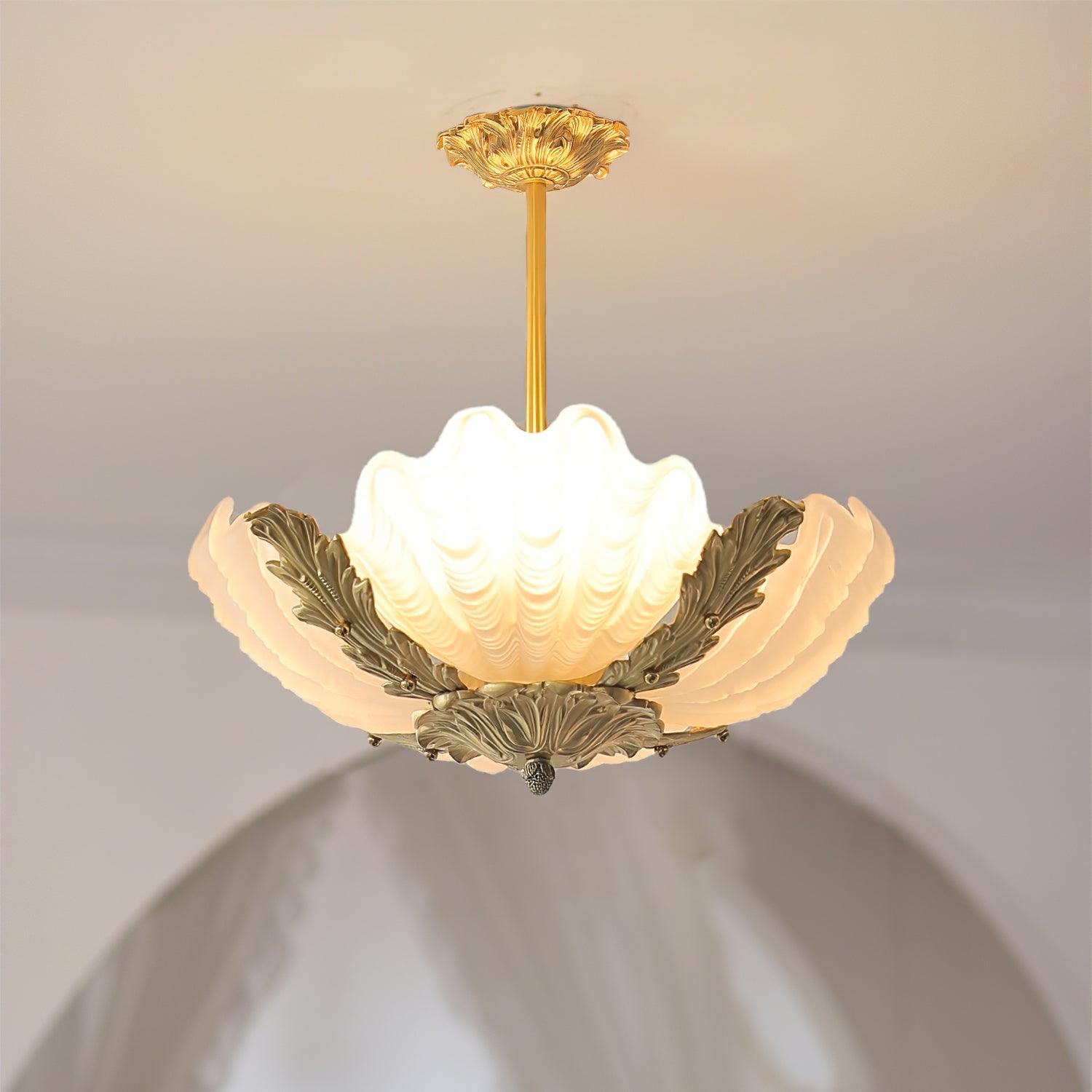 Suspension Coquille Murano Rose avec Barre Laiton Baroque Flair Artistique