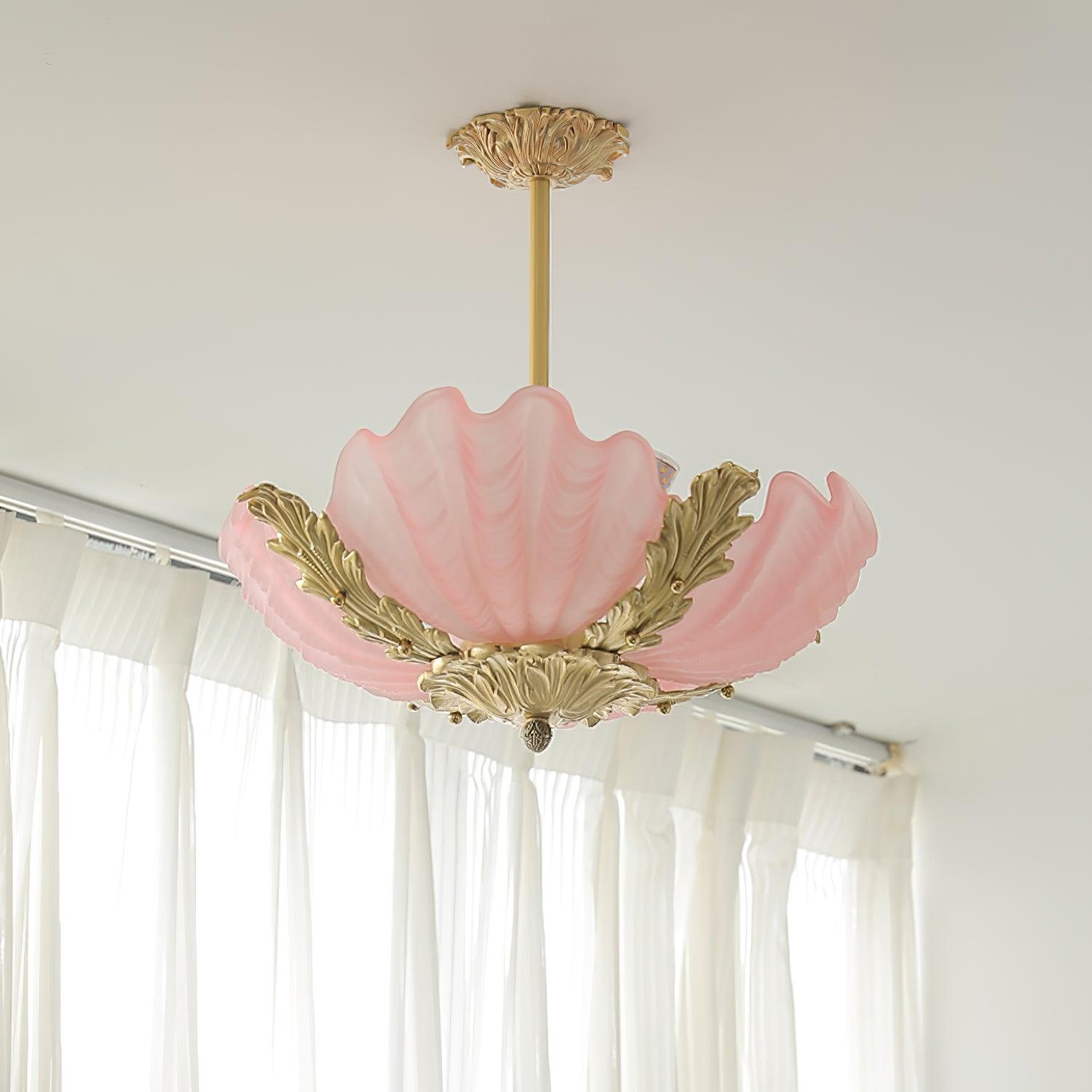 Suspension Coquille Murano Rose avec Barre Laiton Baroque Flair Artistique