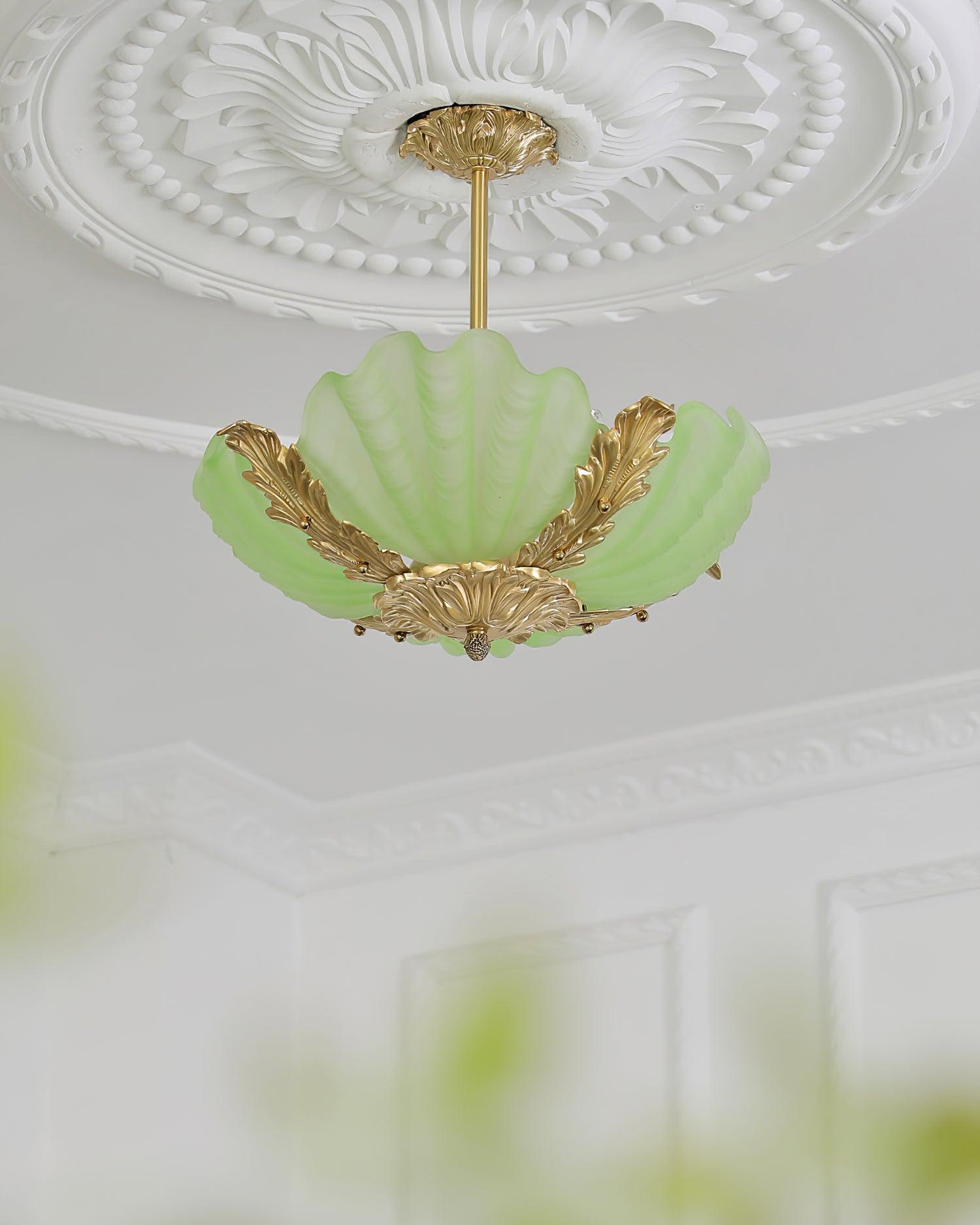 Suspension Coquille Murano Rose avec Barre Laiton Baroque Flair Artistique