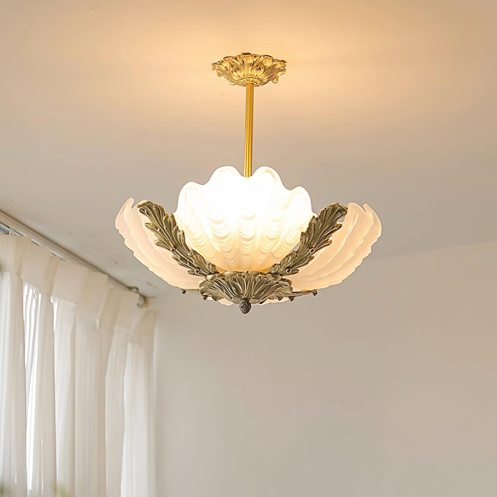 Suspension Coquille Murano Rose avec Barre Laiton Baroque Flair Artistique