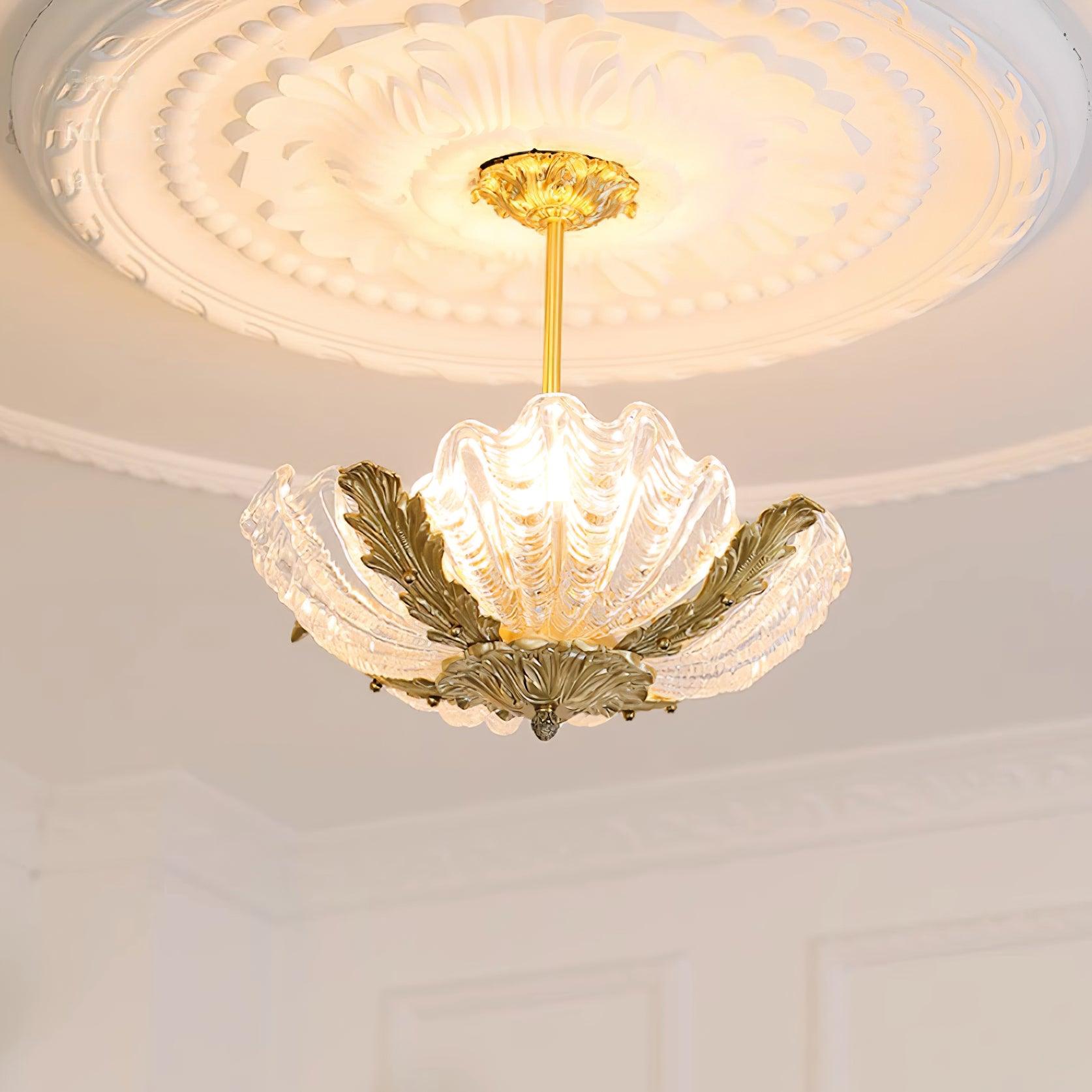 Suspension Coquille Murano Rose avec Barre Laiton Baroque Flair Artistique