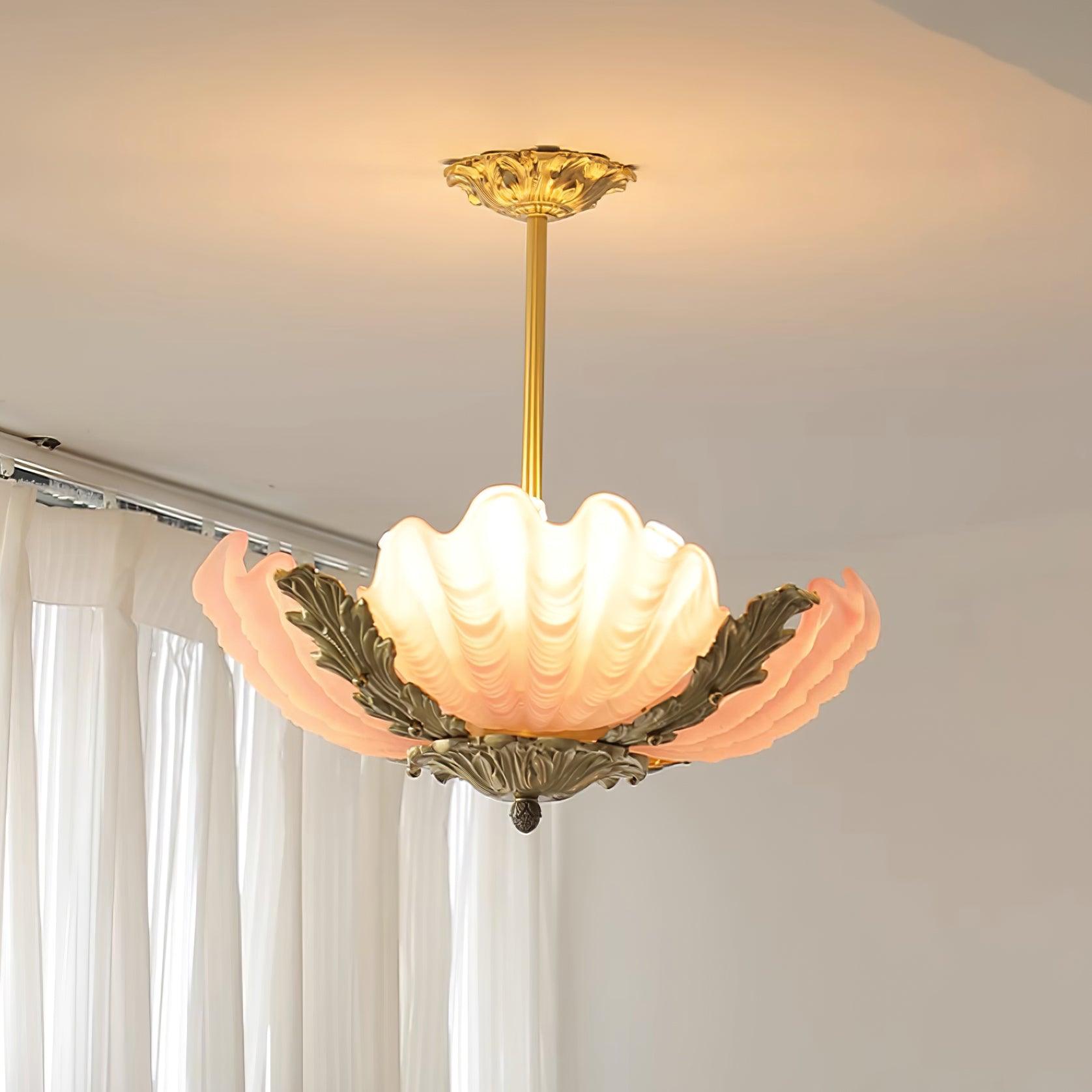 Suspension Coquille Murano Rose avec Barre Laiton Baroque Flair Artistique