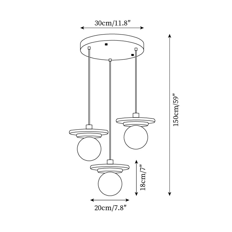 Lampe Suspension Globe en Verre Disque en Travertin Bois de Noyer Naturel