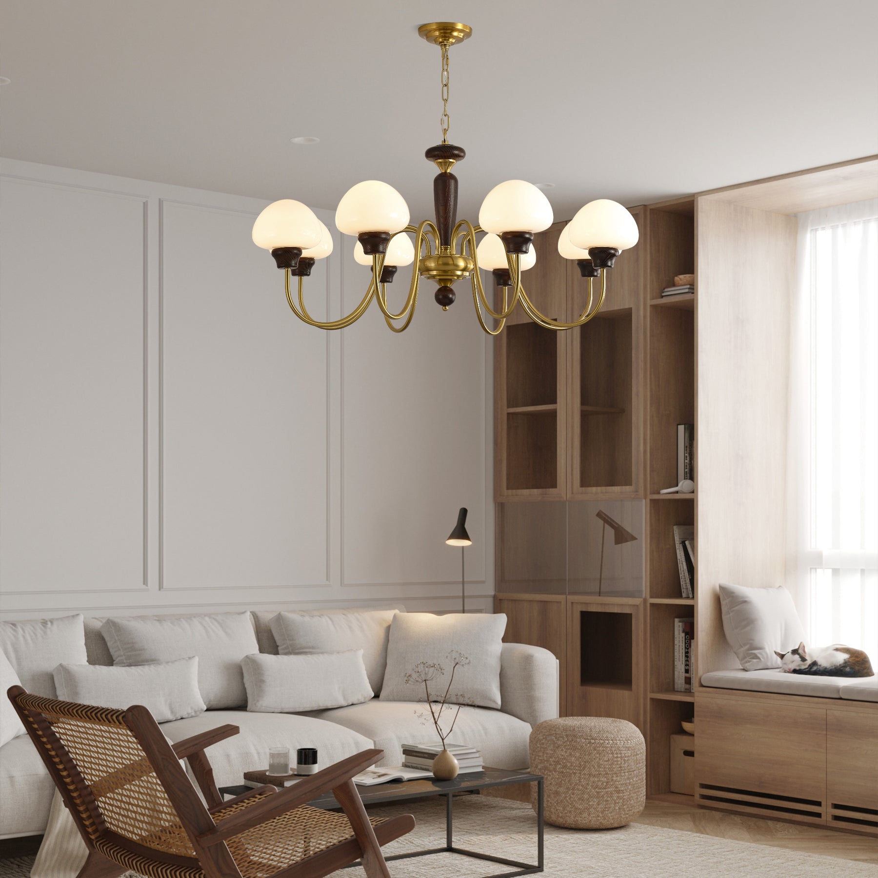 Lustra Lustre Laiton Bois Champignon Classique