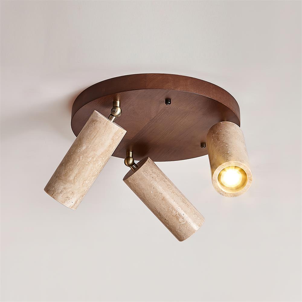 Ritta Plafonnier bois Travertin 3 Têtes Projecteur