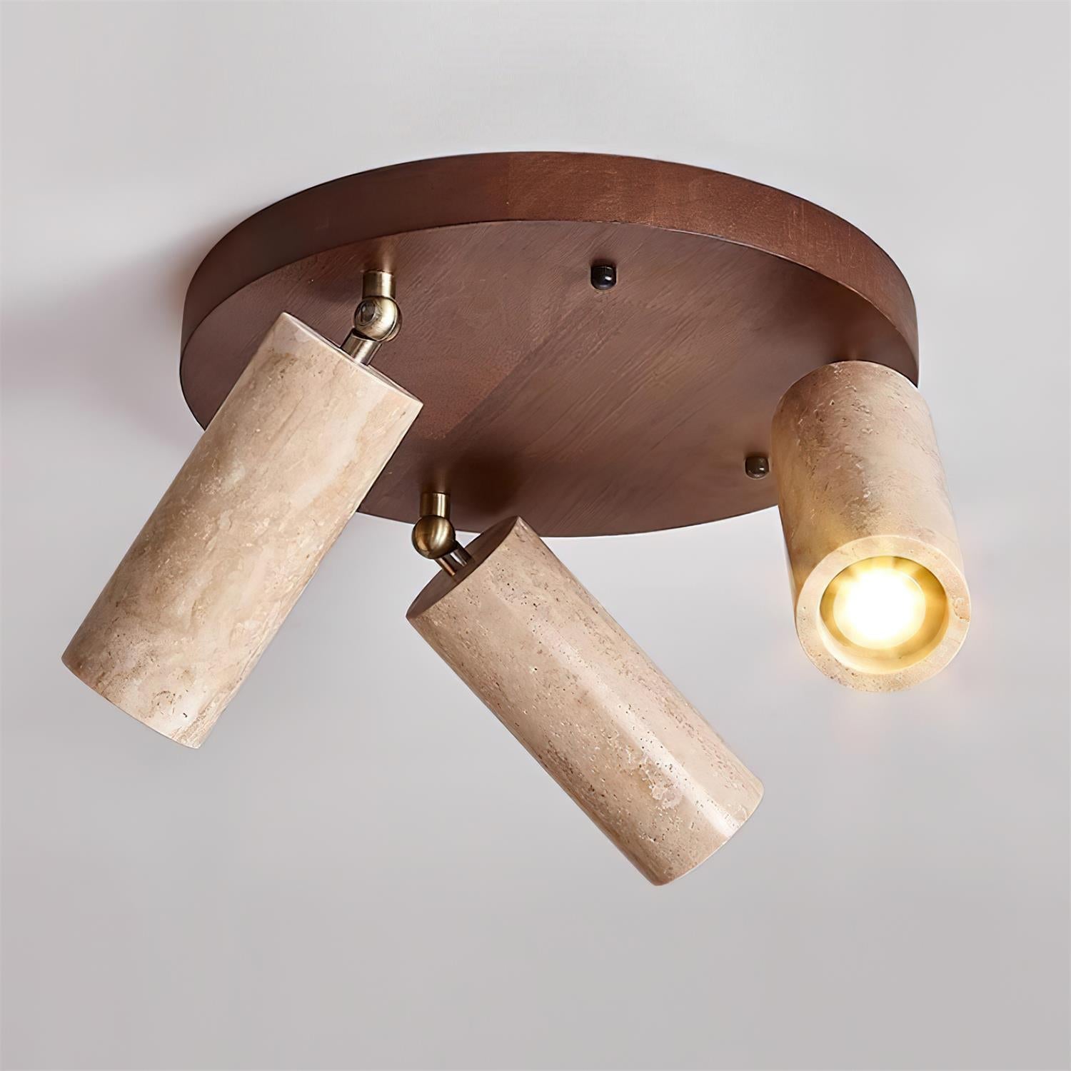 Ritta Plafonnier bois Travertin 3 Têtes Projecteur