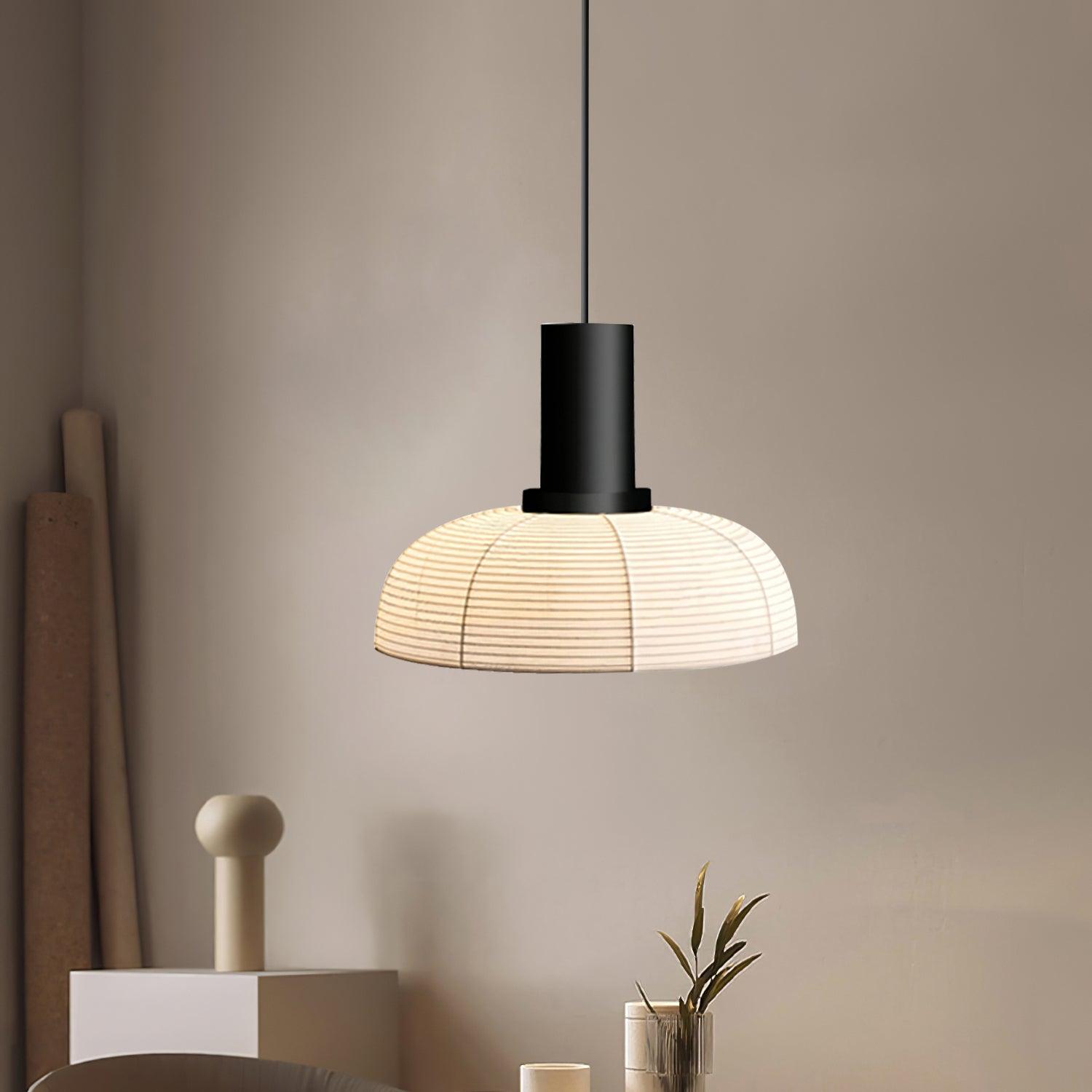 Suspension Abat-jour en Tissu Blanc Câble Noir Lueur Ambiante Douce