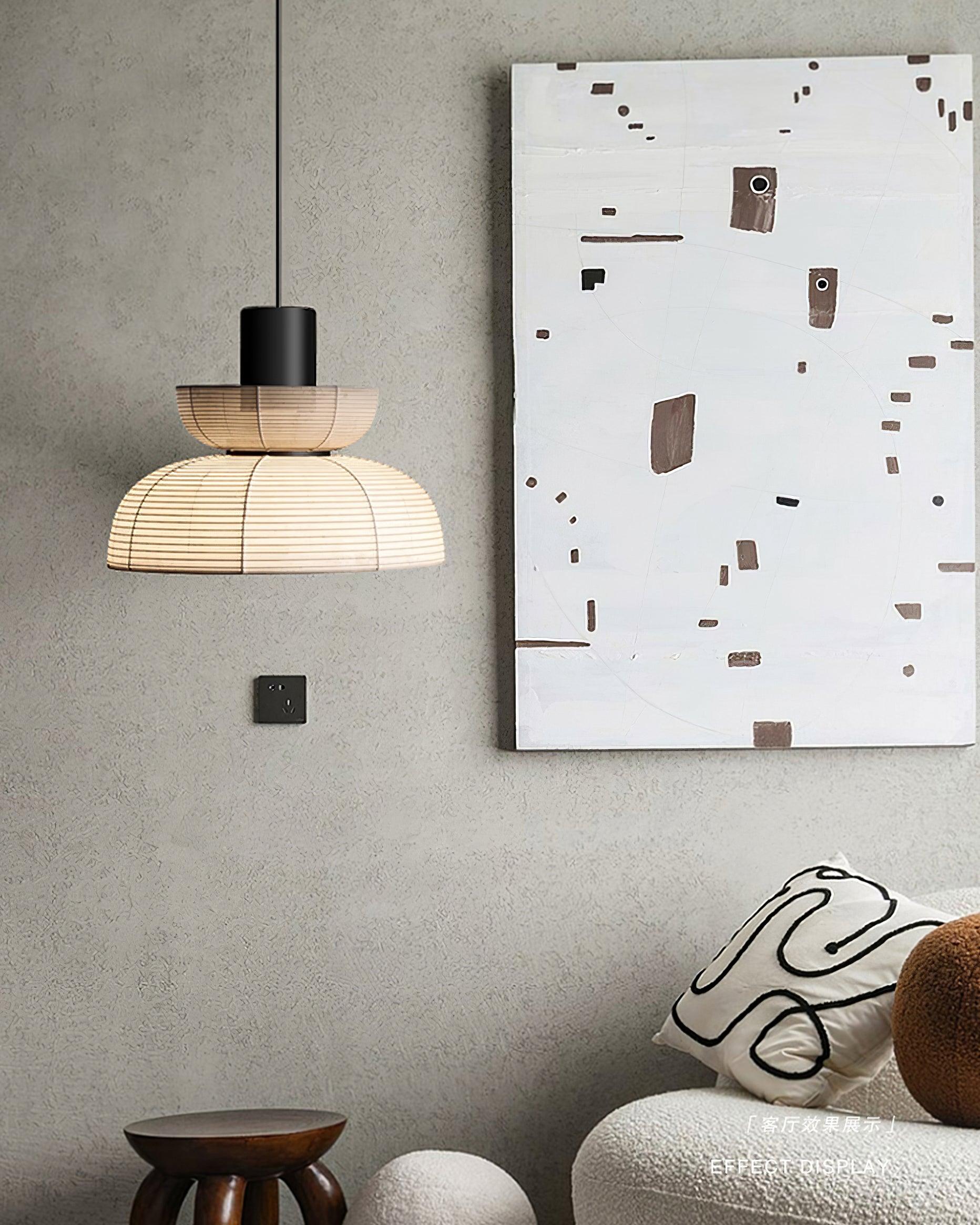 Suspension Abat-jour en Tissu Blanc Câble Noir Lueur Ambiante Douce