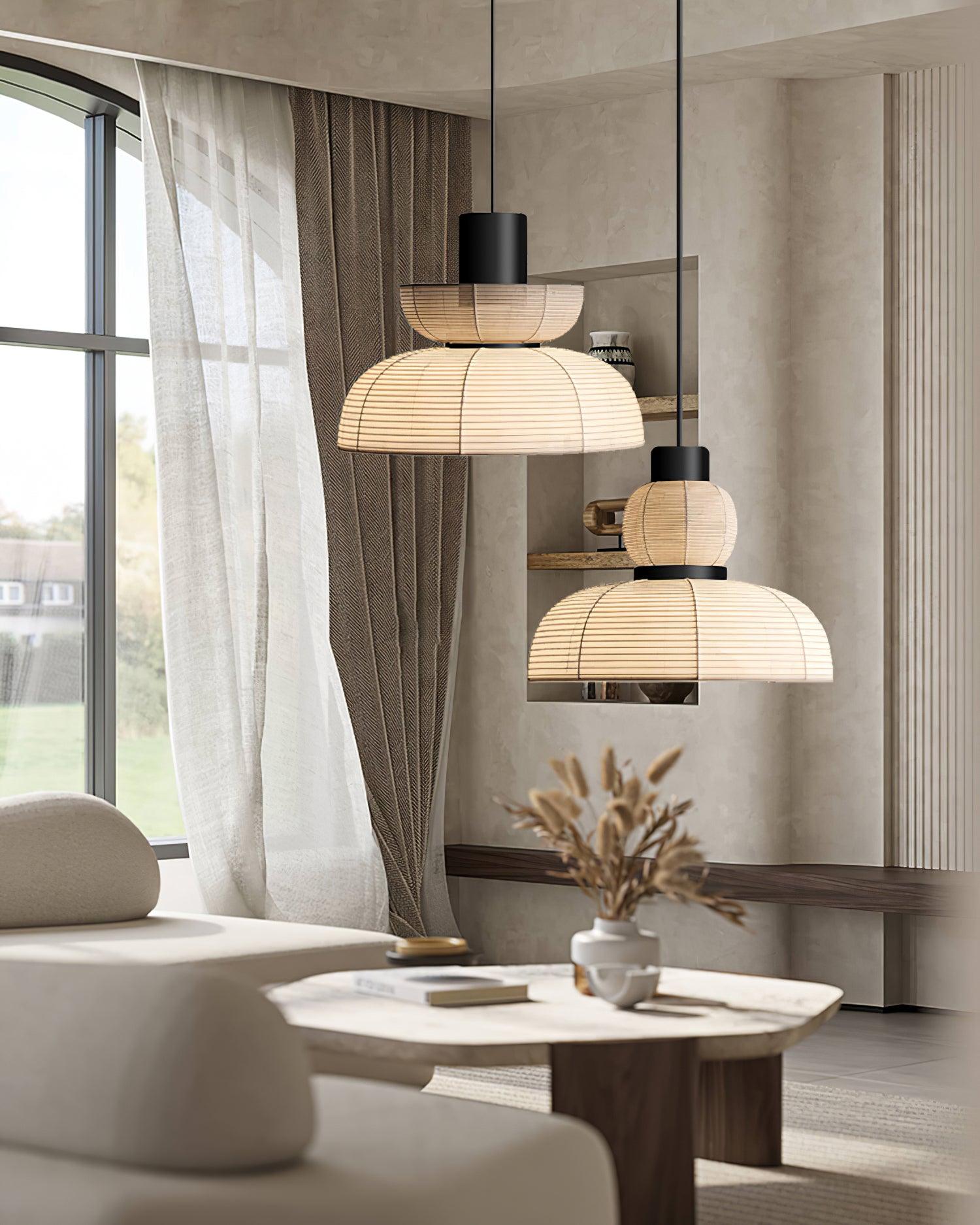 Suspension Abat-jour en Tissu Blanc Câble Noir Lueur Ambiante Douce