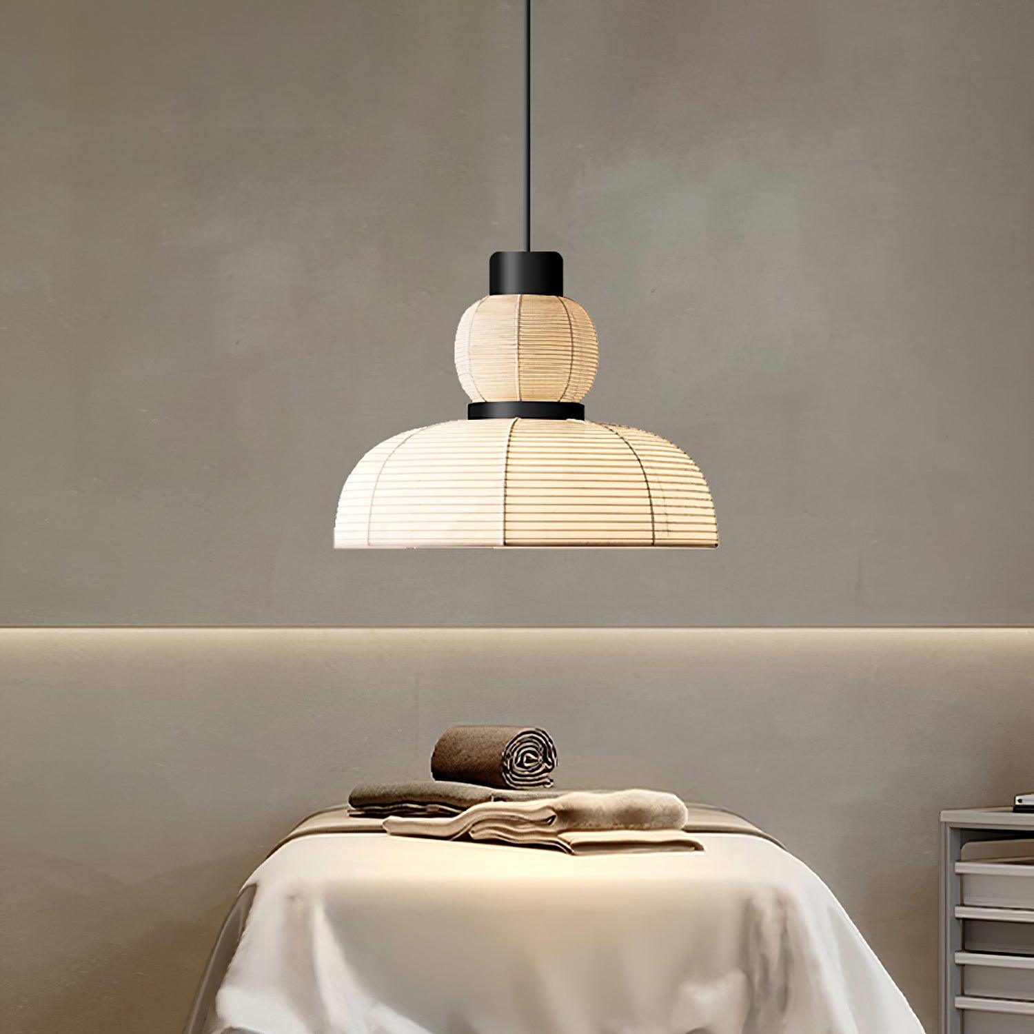 Suspension Abat-jour en Tissu Blanc Câble Noir Lueur Ambiante Douce
