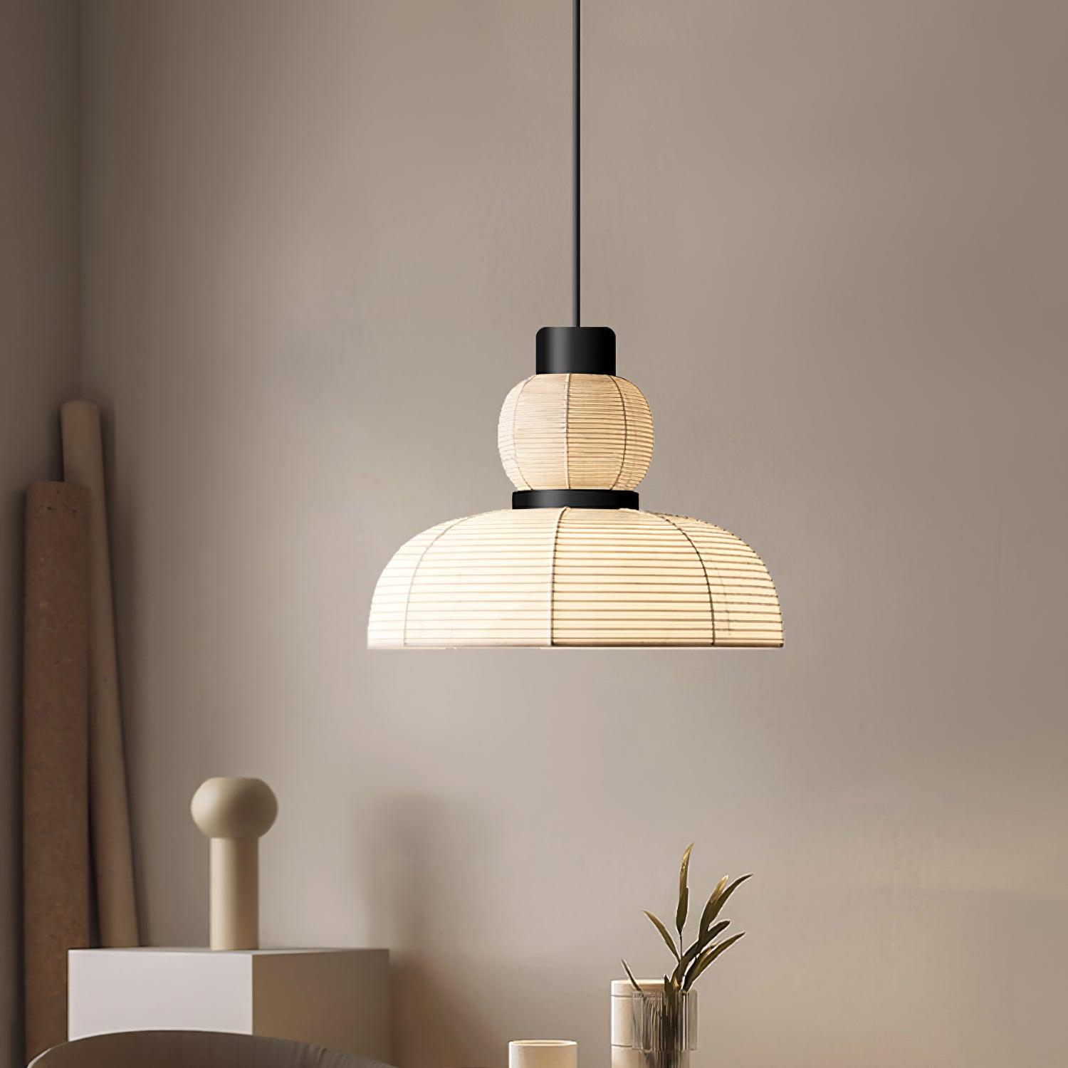 Suspension Abat-jour en Tissu Blanc Câble Noir Lueur Ambiante Douce