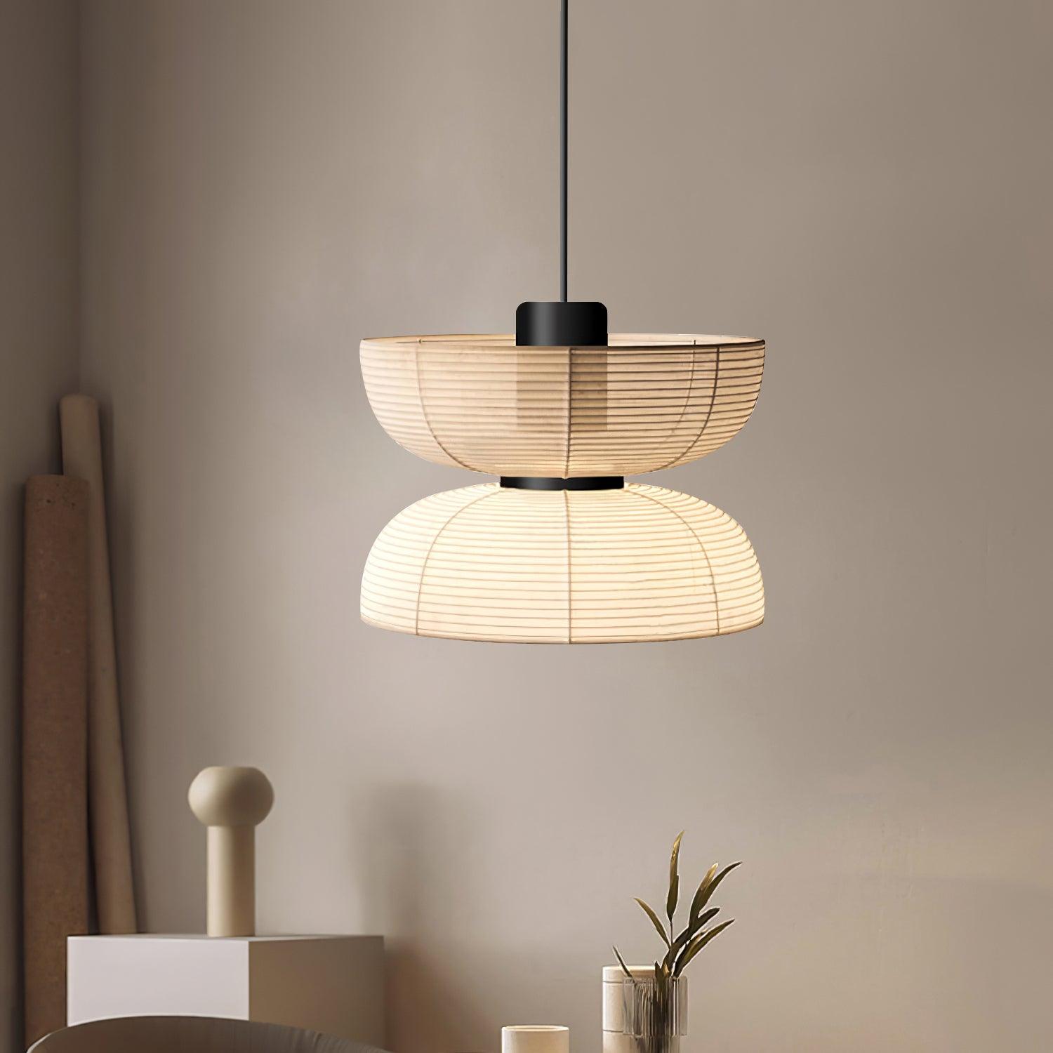 Suspension Abat-jour en Tissu Blanc Câble Noir Lueur Ambiante Douce