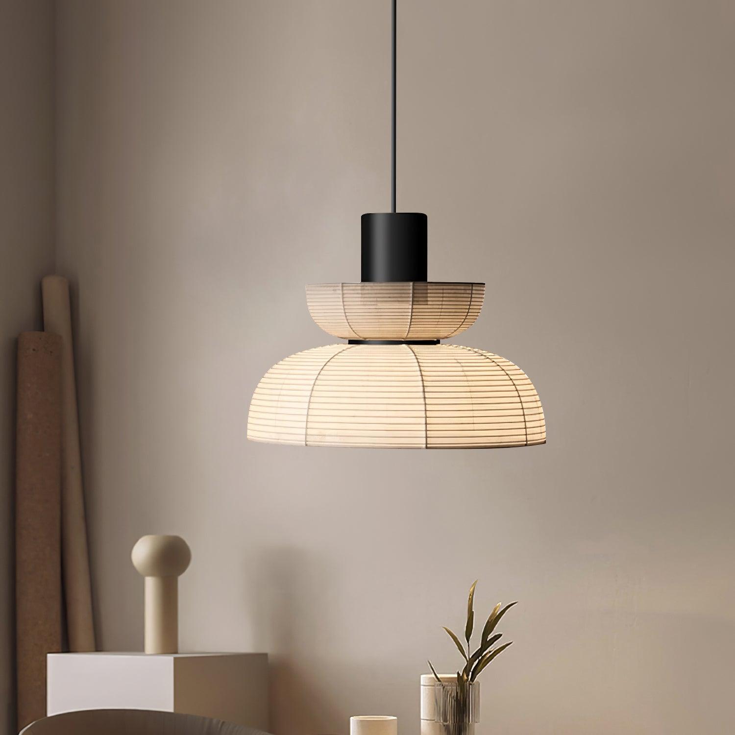 Suspension Abat-jour en Tissu Blanc Câble Noir Lueur Ambiante Douce
