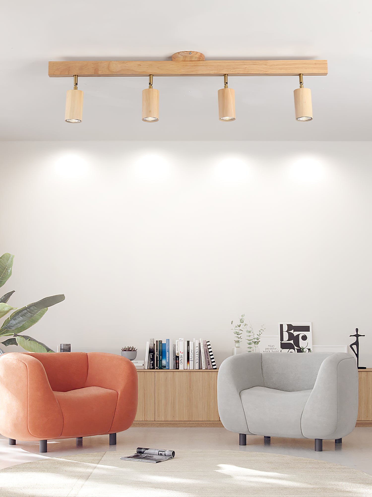 Solara Plafonnier poutre en bois naturel avec spot
