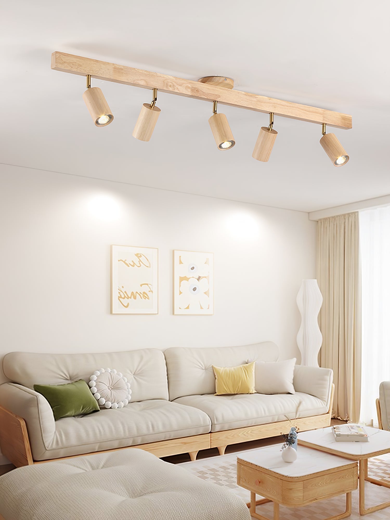 Solara Plafonnier poutre en bois naturel avec spot
