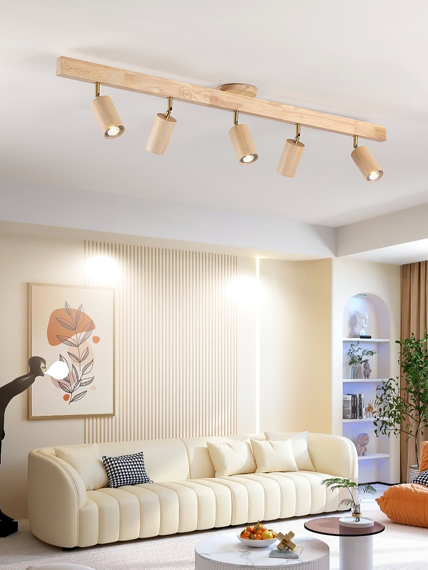 Solara Plafonnier poutre en bois naturel avec spot