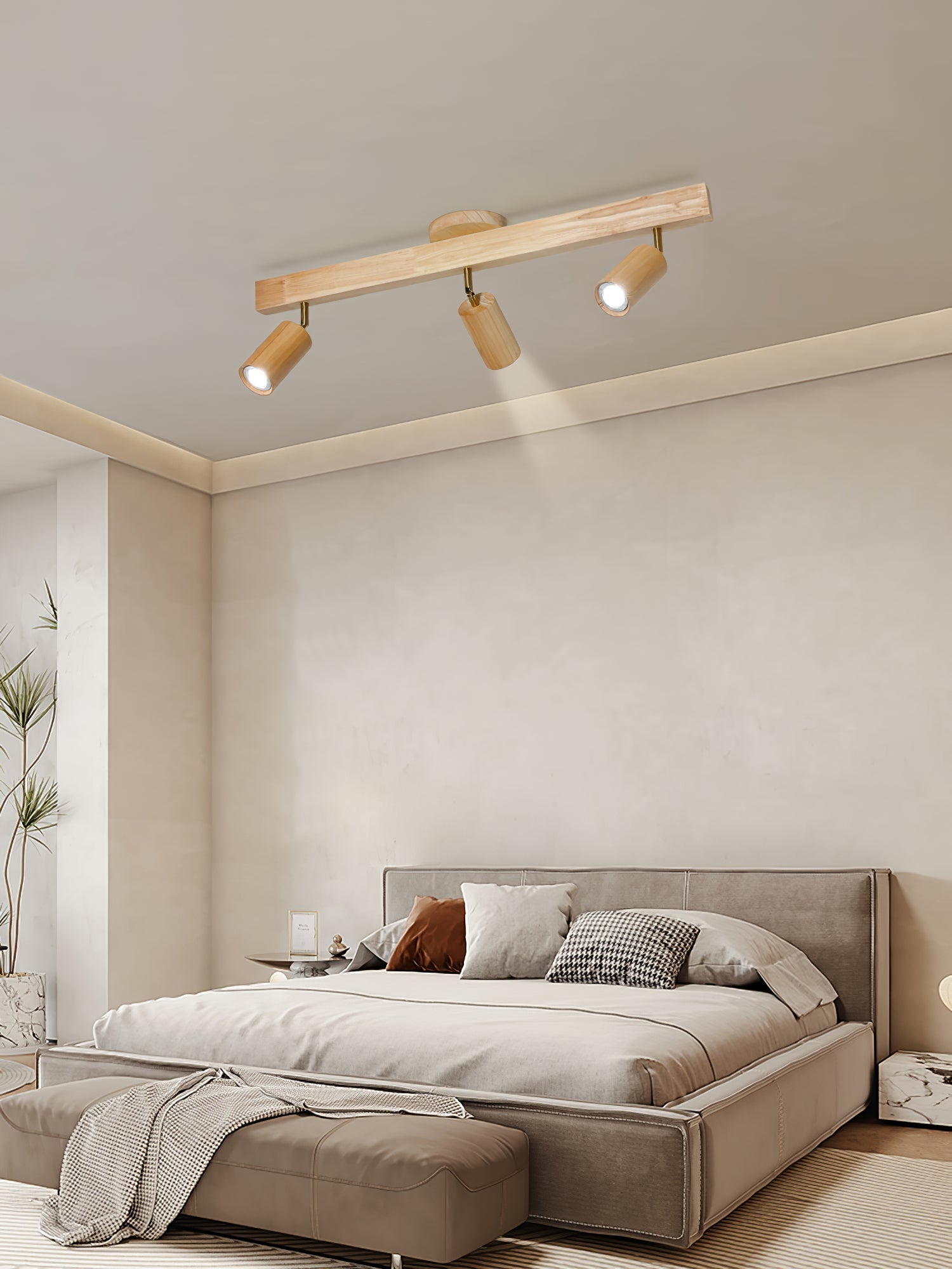 Solara Plafonnier poutre en bois naturel avec spot