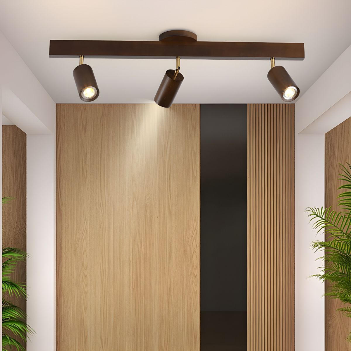 Solara Plafonnier poutre en bois naturel avec spot
