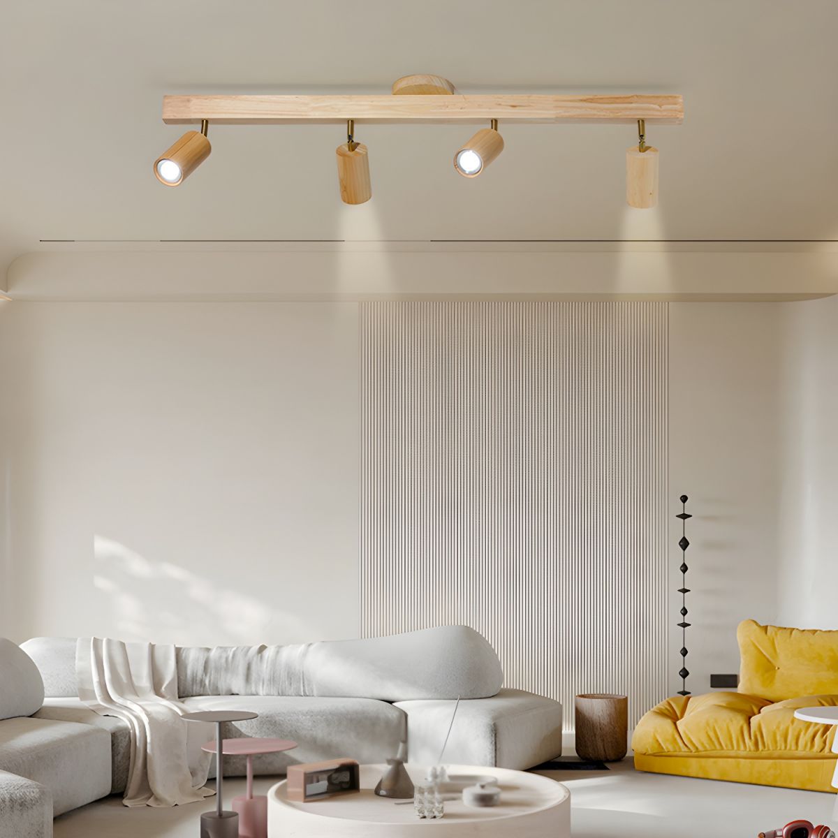 Solara Plafonnier poutre en bois naturel avec spot