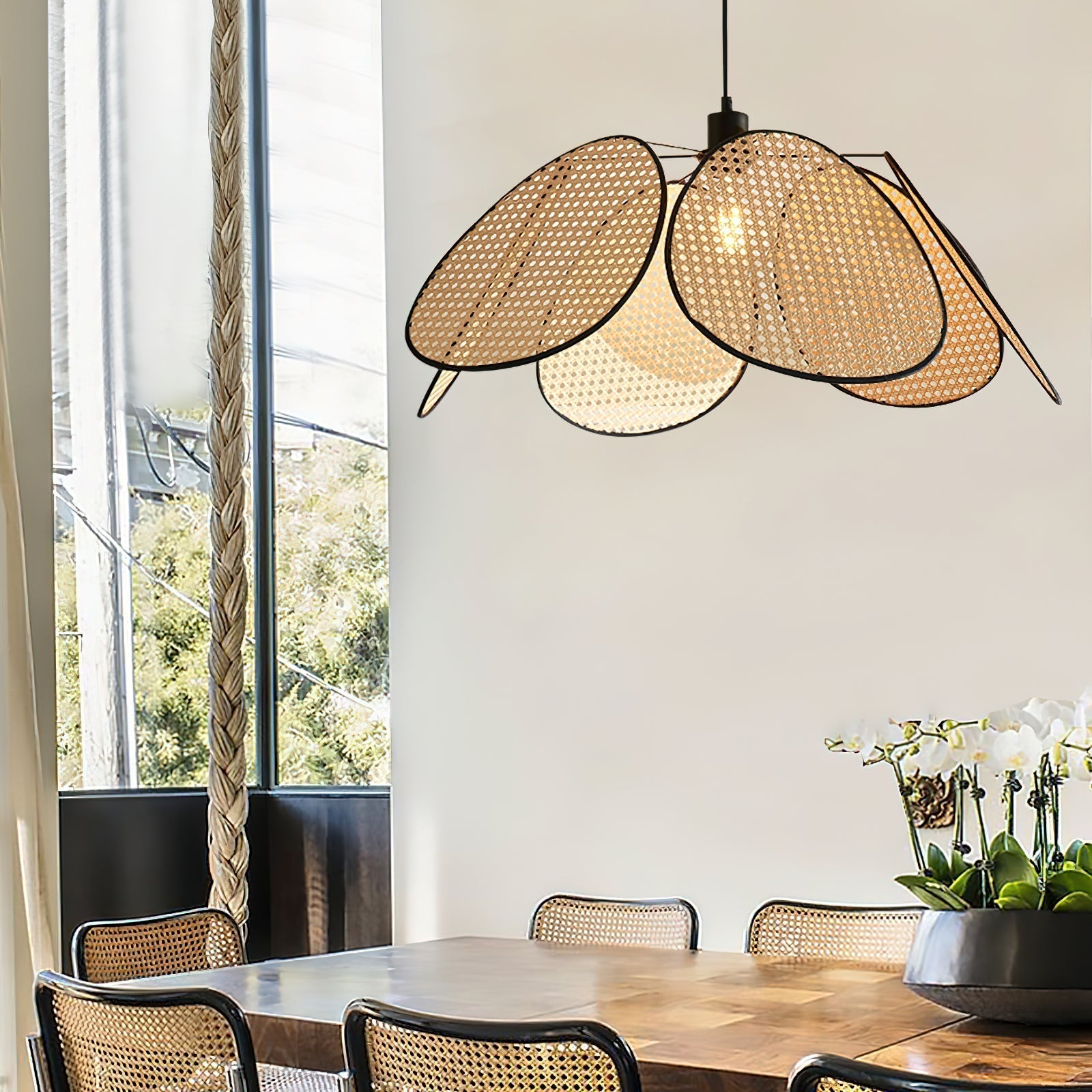 Lustre Avec Pétales et Cadre en Rotin Ambient Bohemian
