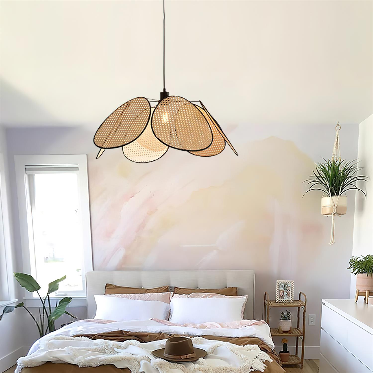 Lustre Avec Pétales et Cadre en Rotin Ambient Bohemian