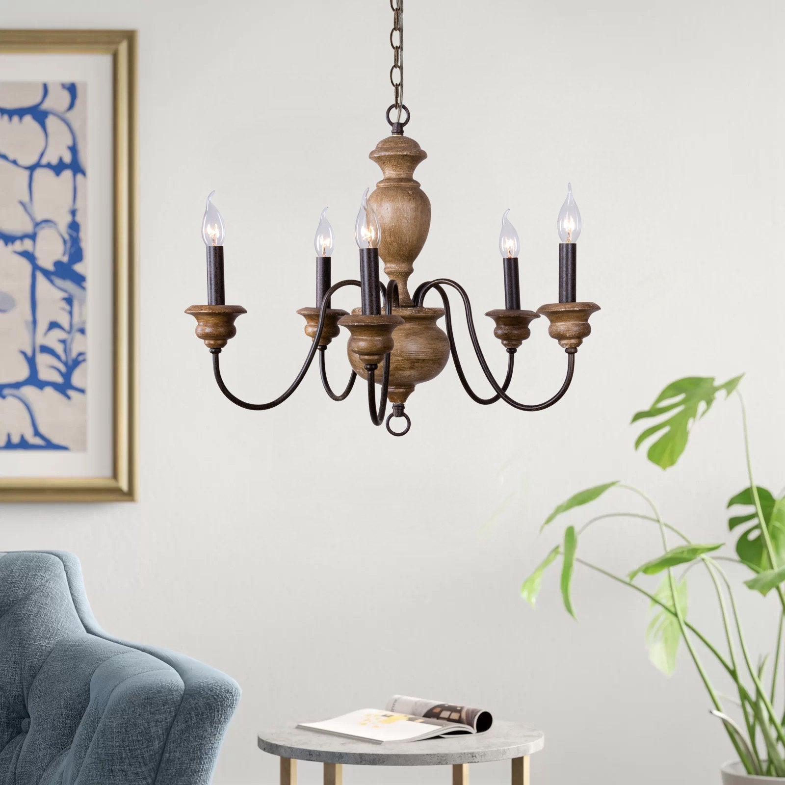 Evvine Lustre Vintage Industriel en Bois et Métal