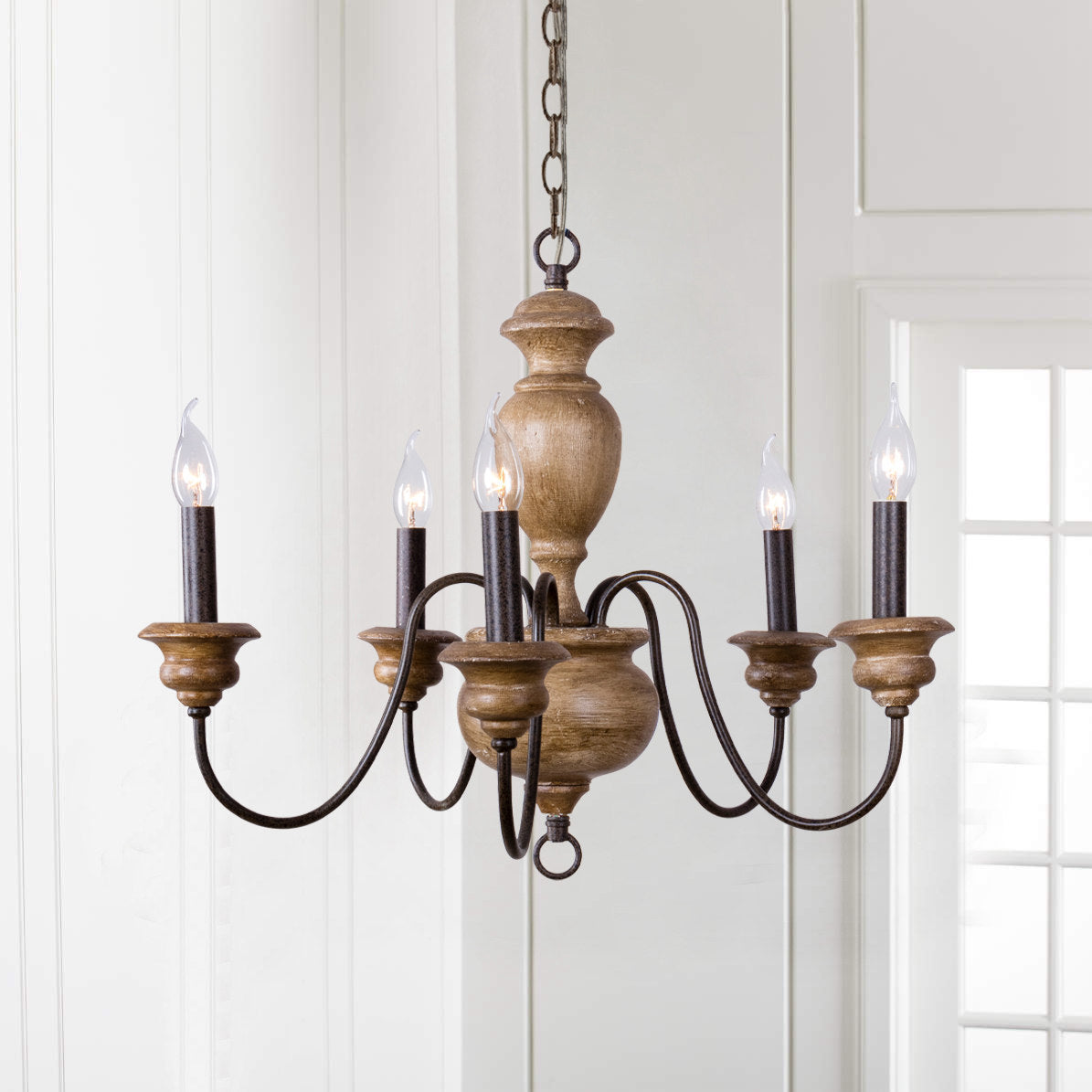 Evvine Lustre Vintage Industriel en Bois et Métal