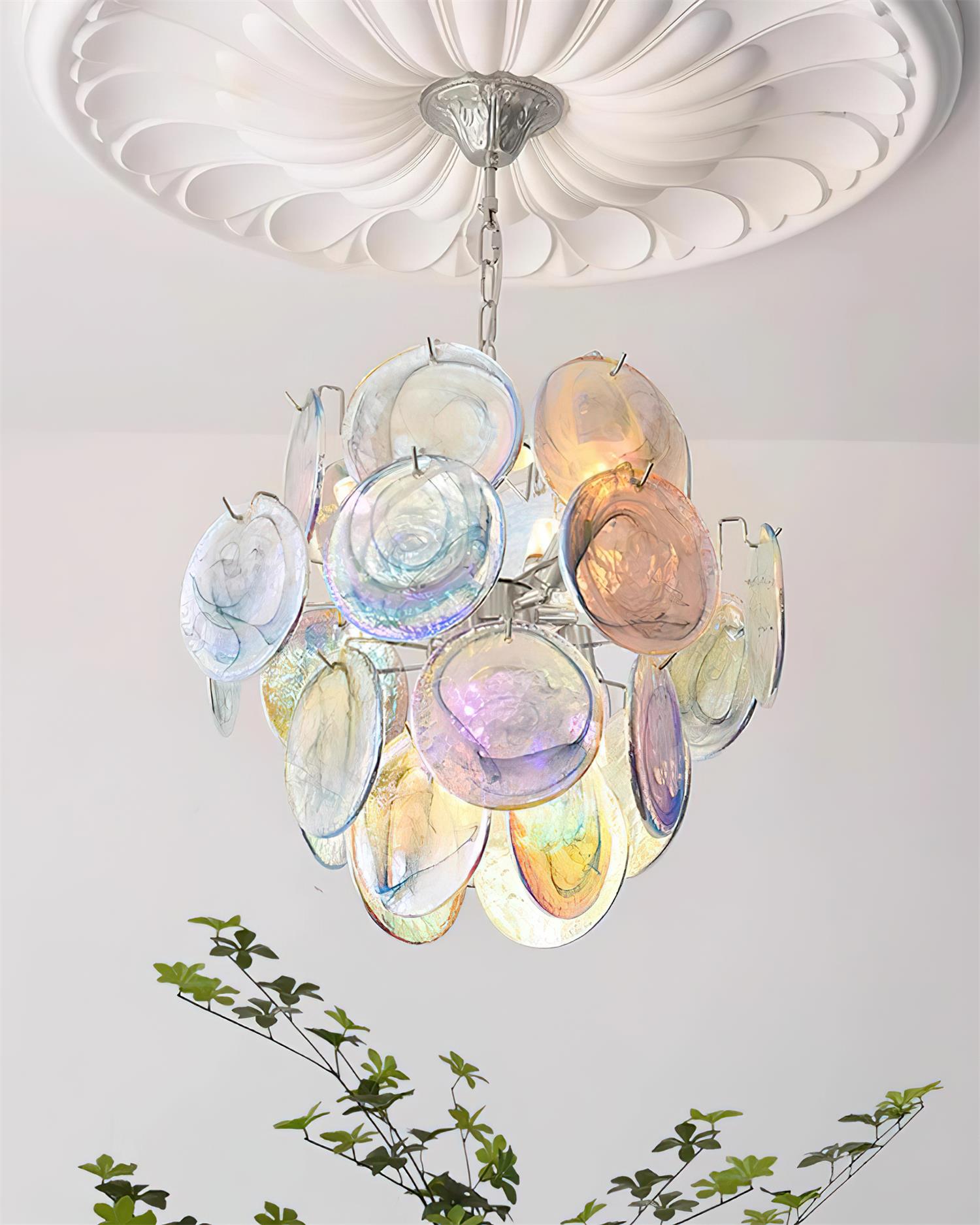 Neuvy Lustre Disques en Verre Iridescent