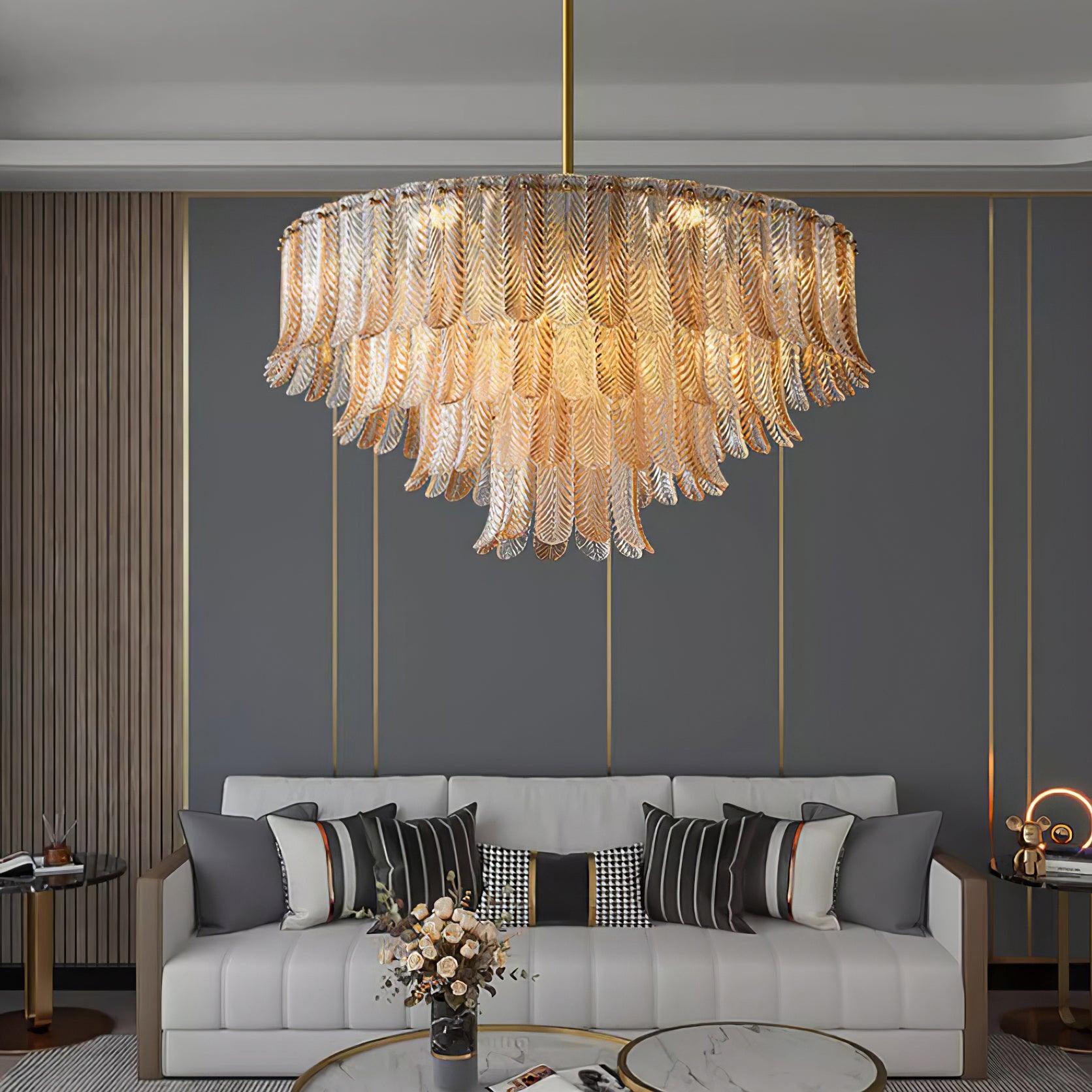 Lustra Lustre Feuille en Verre Doré Effilé