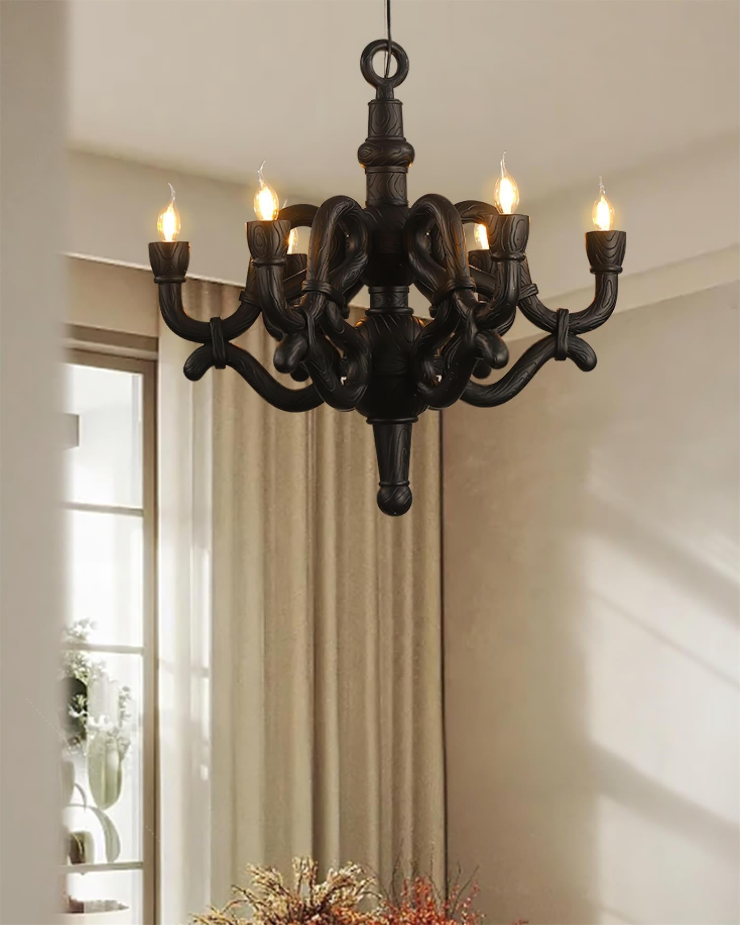 Nocturne Lustre Sculptural Bras en Faux-Bois