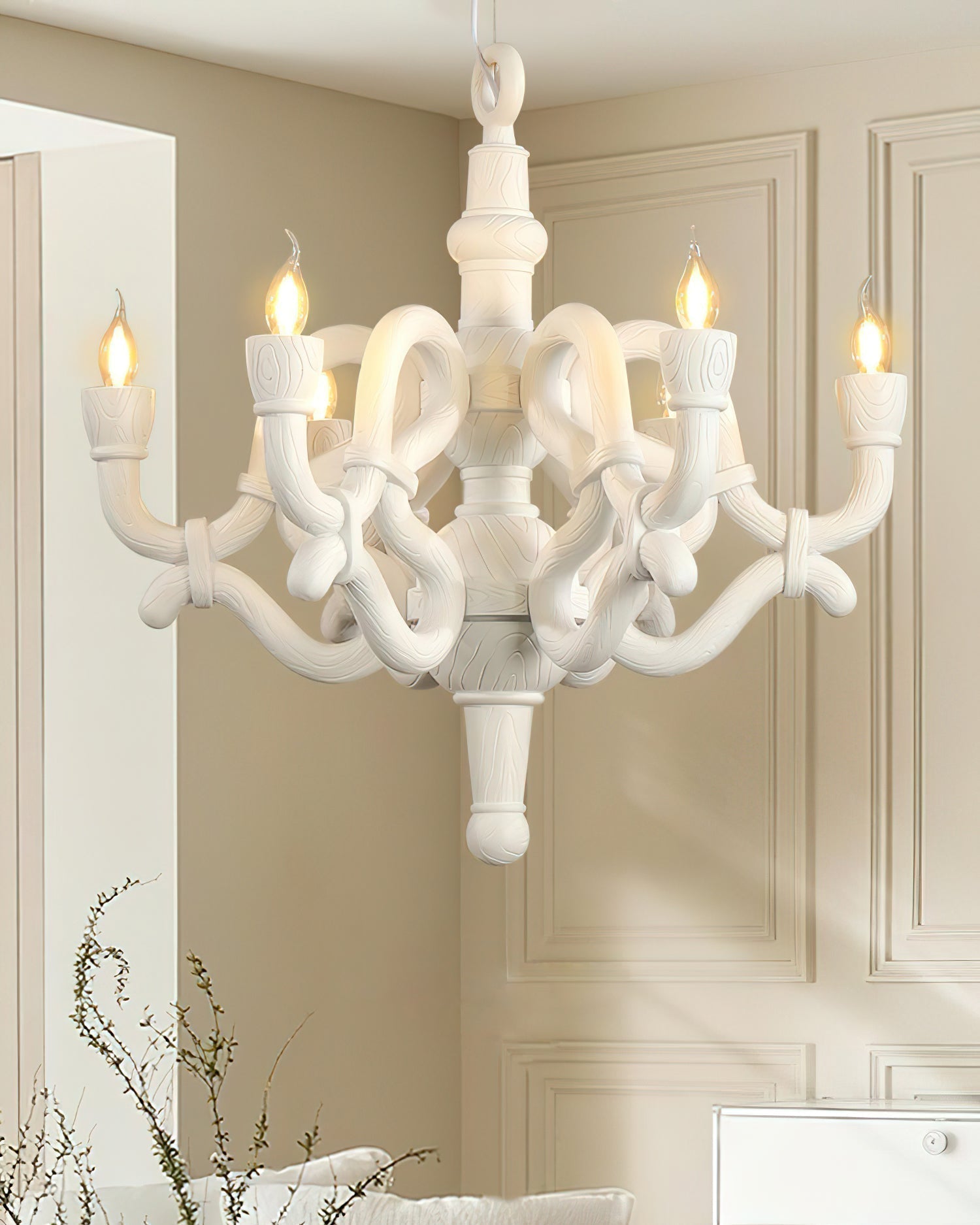 Nocturne Lustre Sculptural Bras en Faux-Bois