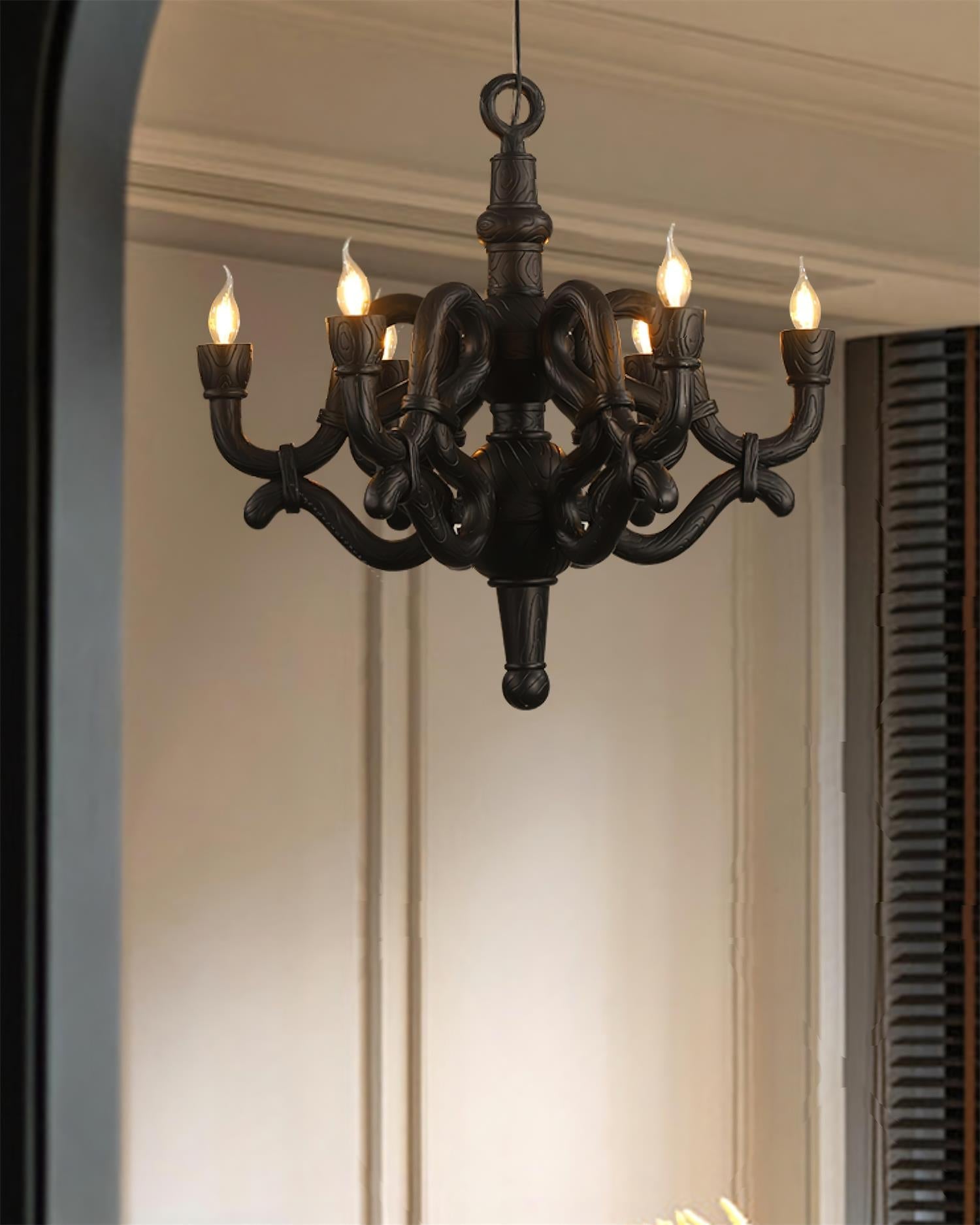 Nocturne Lustre Sculptural Bras en Faux-Bois
