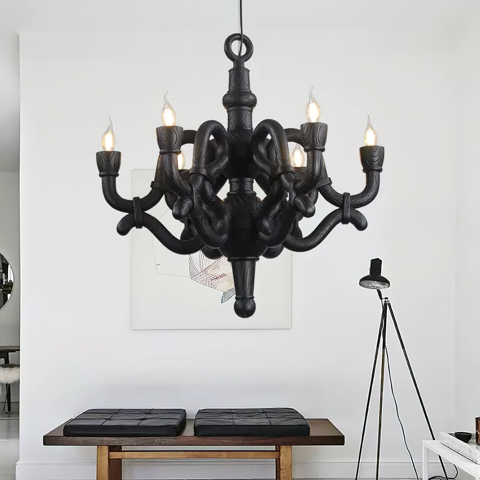 Nocturne Lustre Sculptural Bras en Faux-Bois