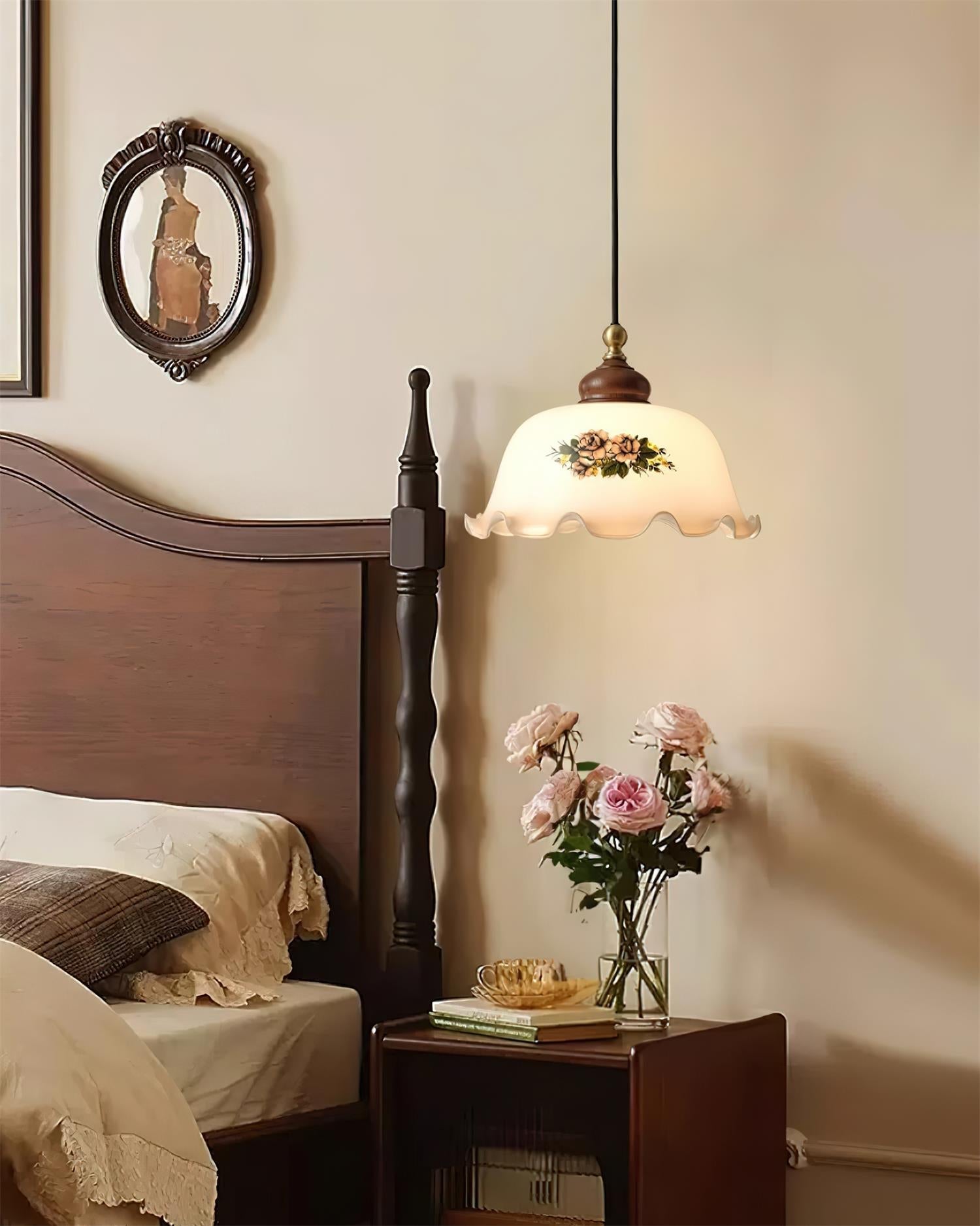 Belvia Suspension Vintage en Verre Floral