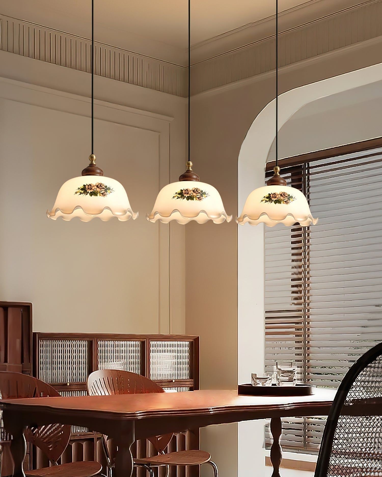 Belvia Suspension Vintage en Verre Floral