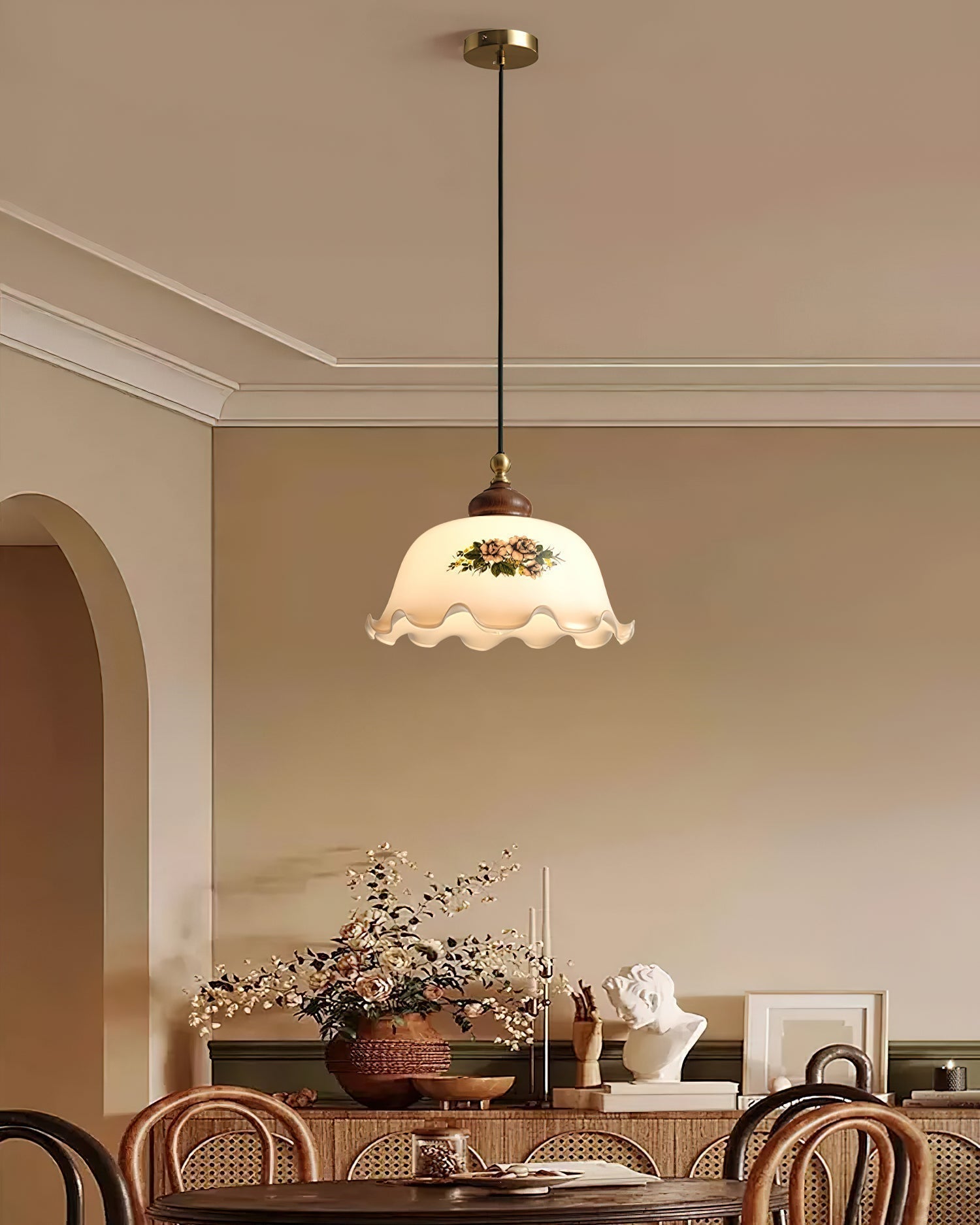 Belvia Suspension Vintage en Verre Floral
