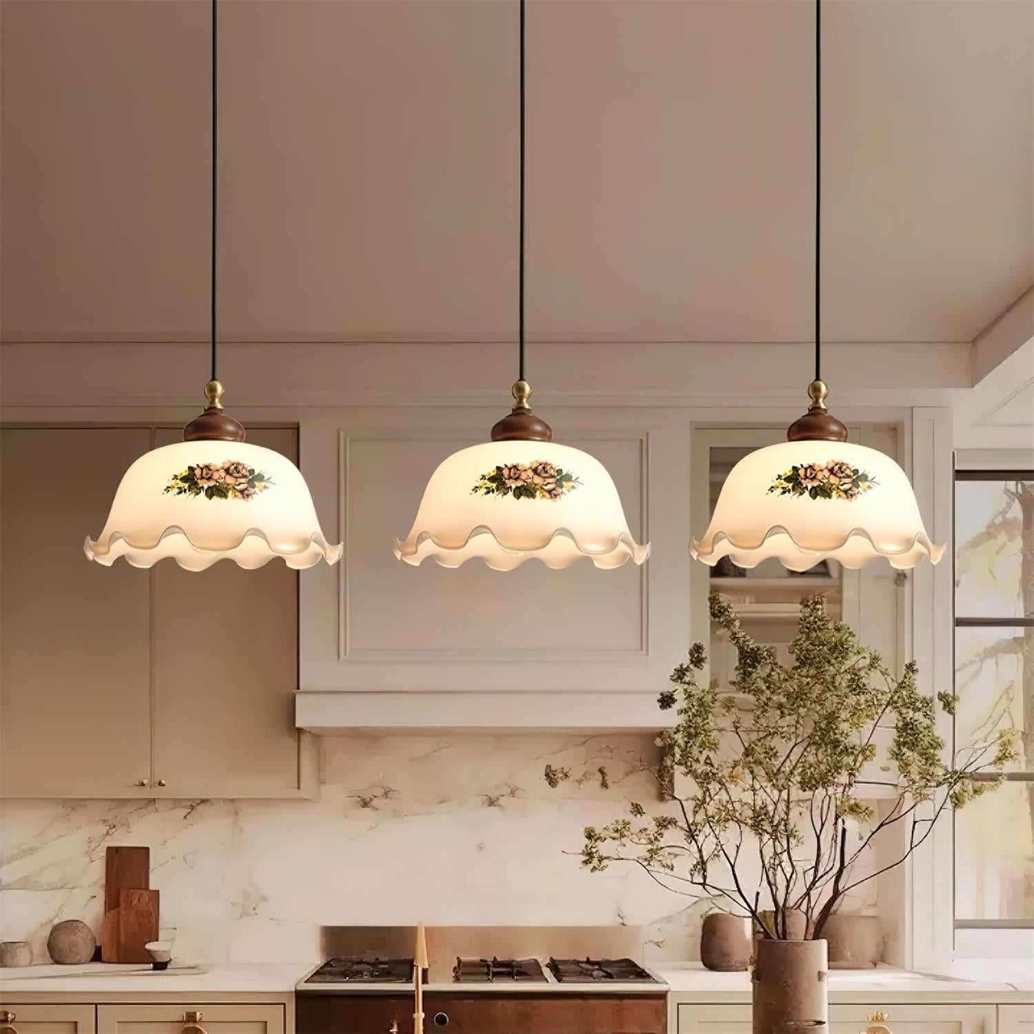 Belvia Suspension Vintage en Verre Floral