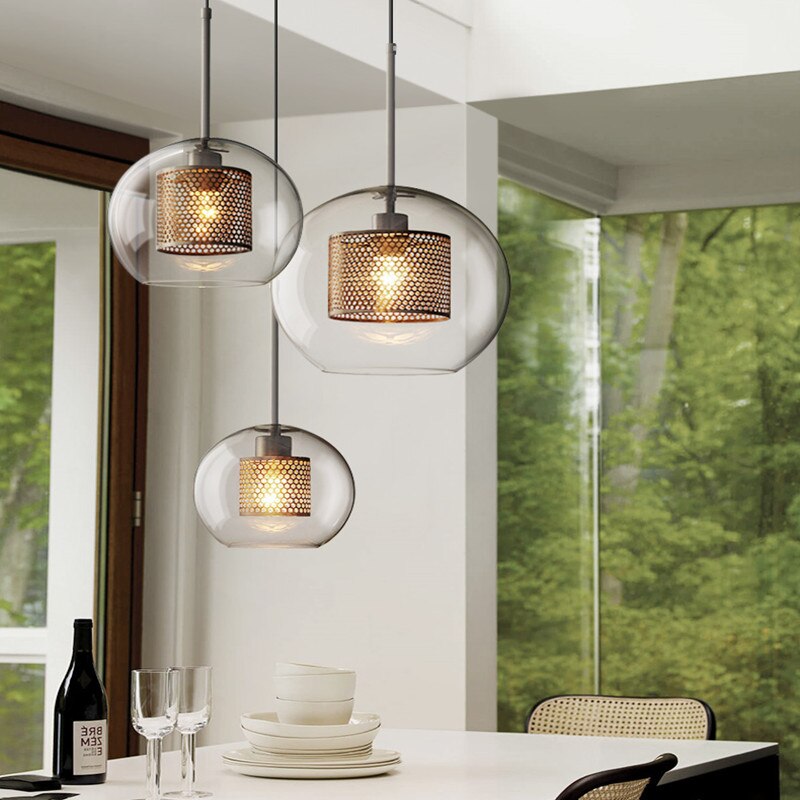 Hessa Suspension Globe/Cylindre Moderne. Métal/Verre. Doré/Argent. Salon