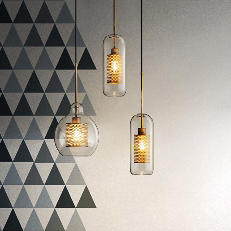 Hessa Suspension Globe/Cylindre Moderne. Métal/Verre. Doré/Argent. Salon