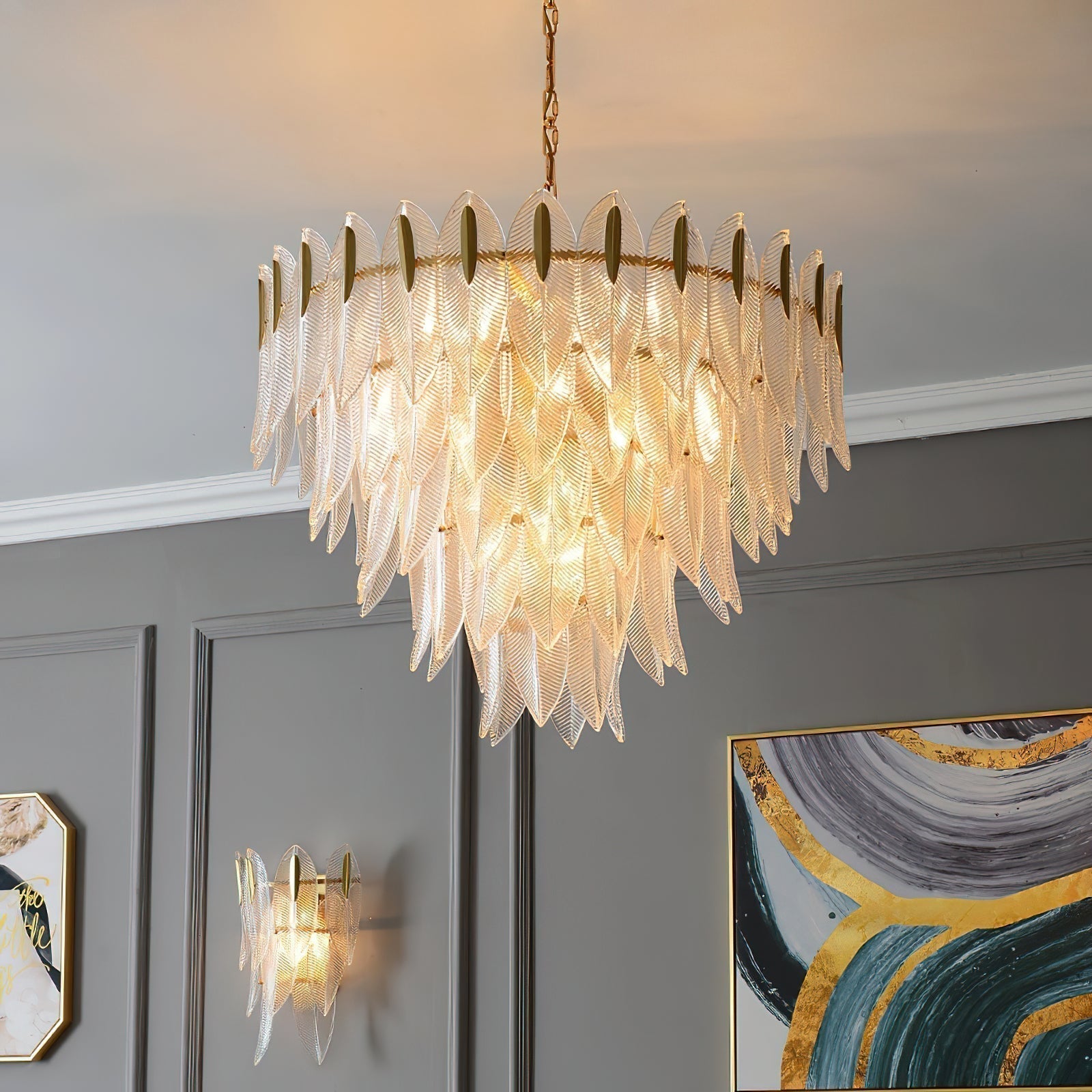 Ivthayra Lustre Postmoderne en Laiton et Verre de Luxe