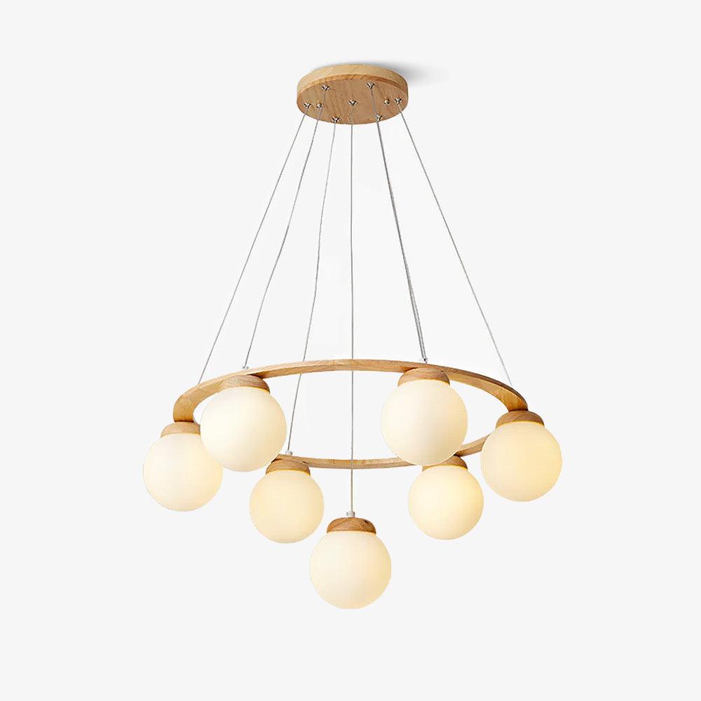 Lustra Lustre en Bois avec Anneau et Globes