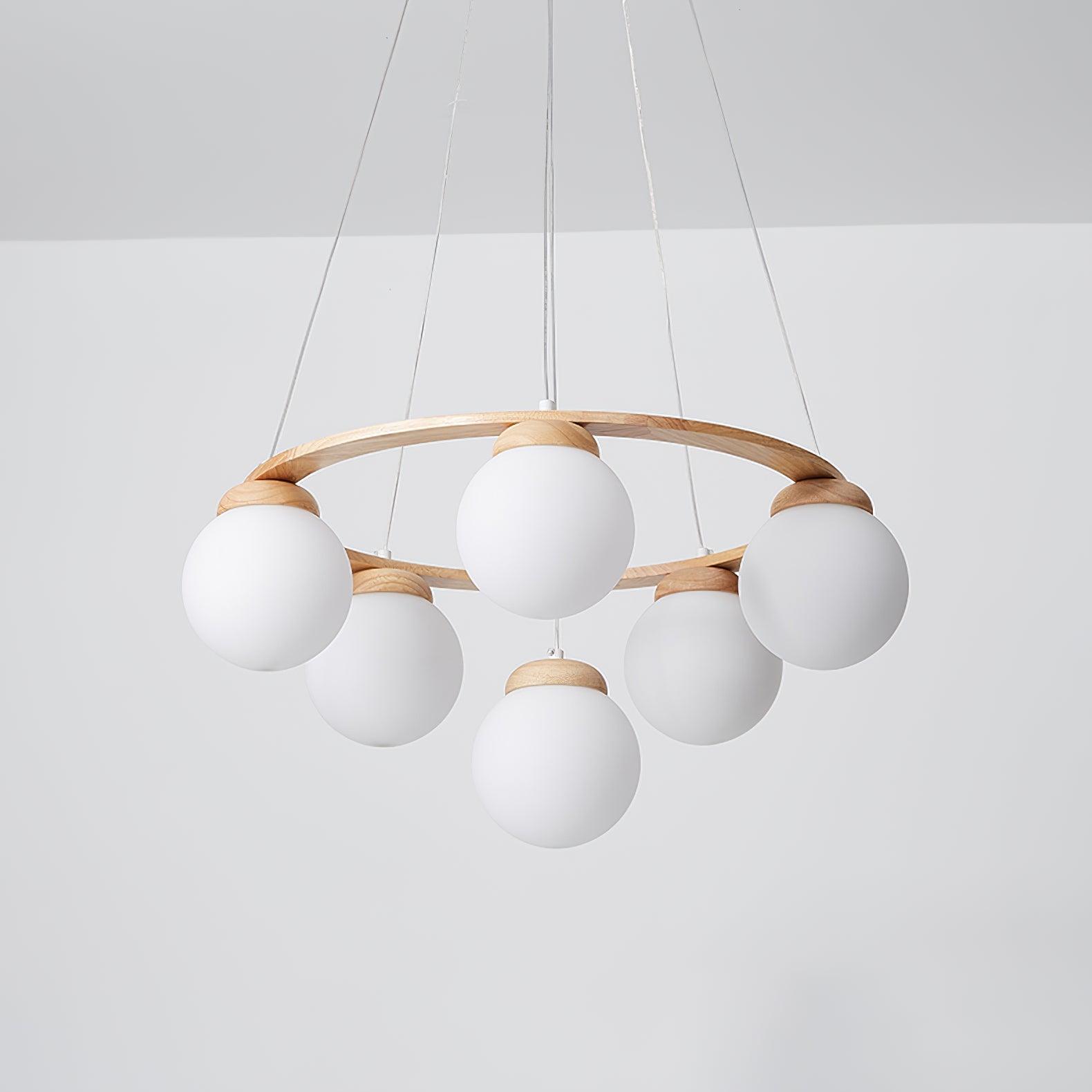 Lustra Lustre en Bois avec Anneau et Globes